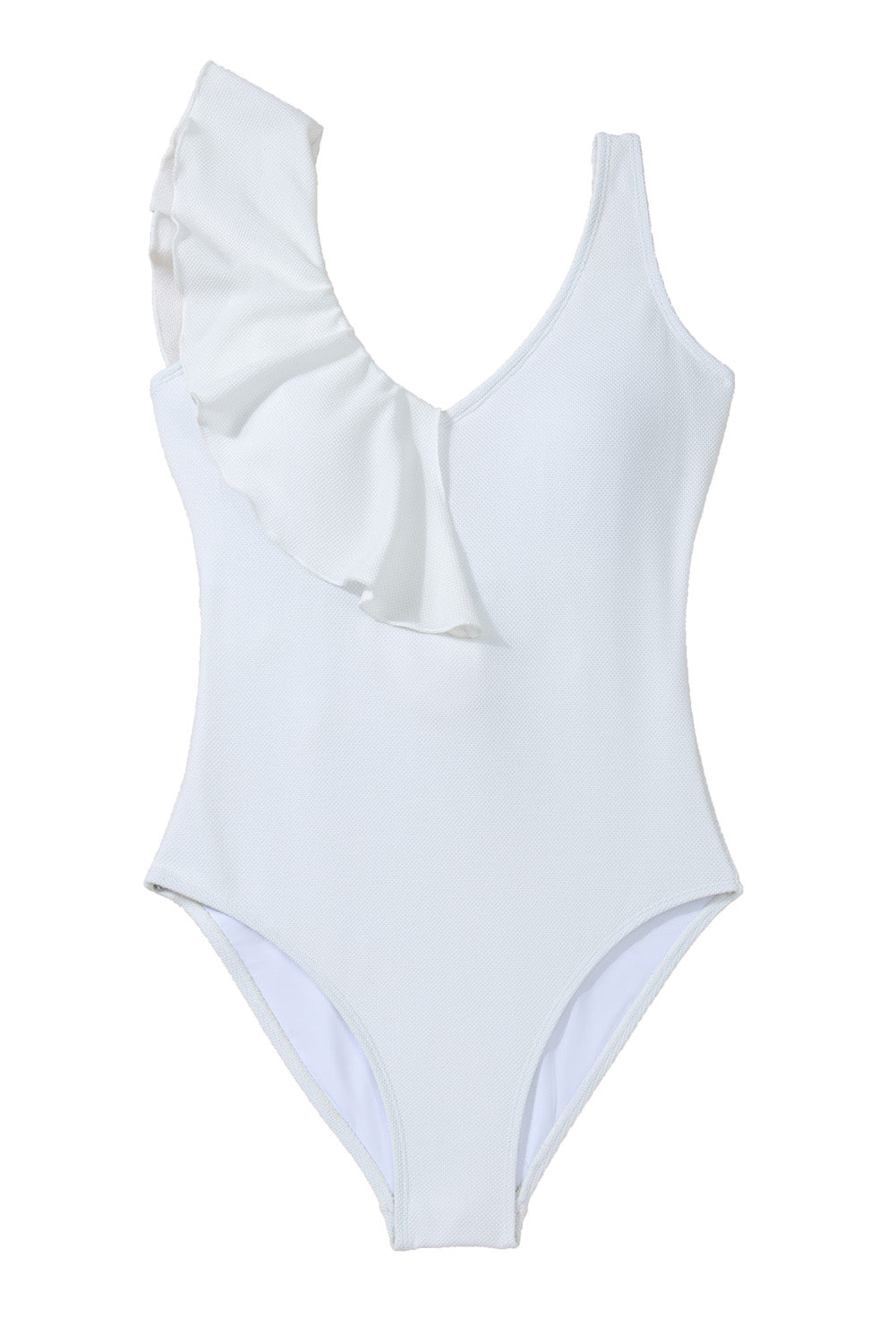 White Asymmetric Ruffle Trim Tie Waist One Piece Swimsuit-One-Piece-[Adult]-[Female]-2022 Online Blue Zone Planet