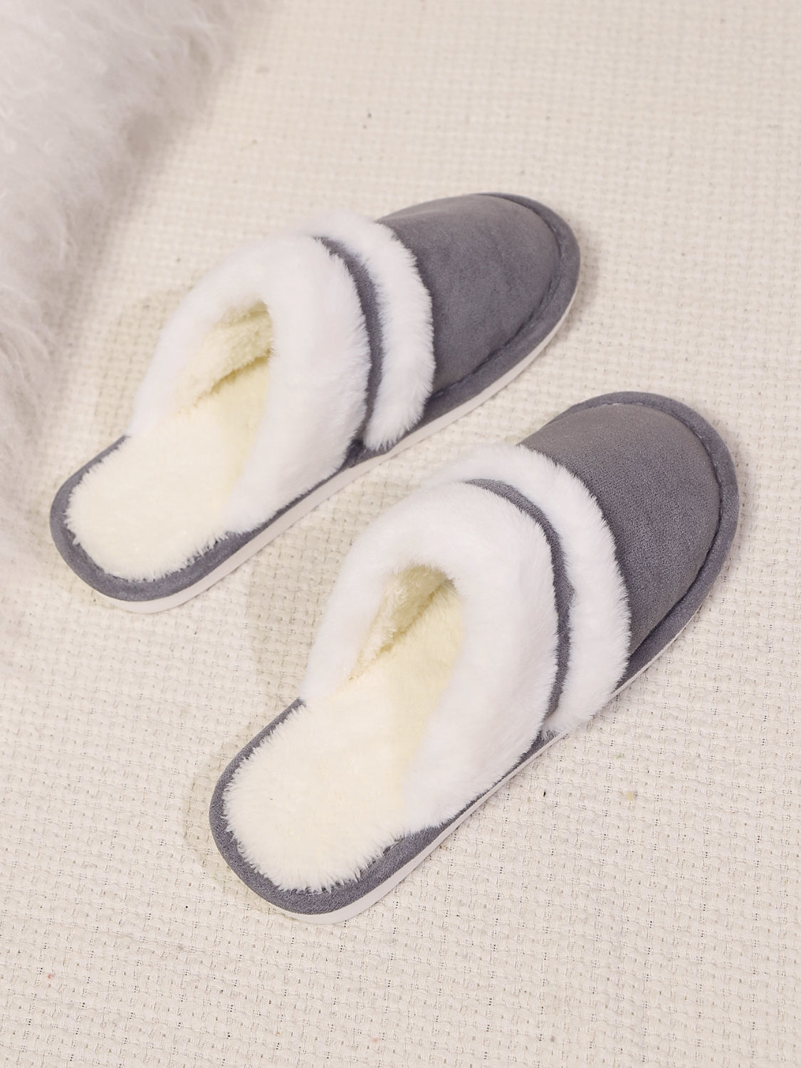 Contrast Faux Fur Round Toe Slippers-SHOES-[Adult]-[Female]-2022 Online Blue Zone Planet