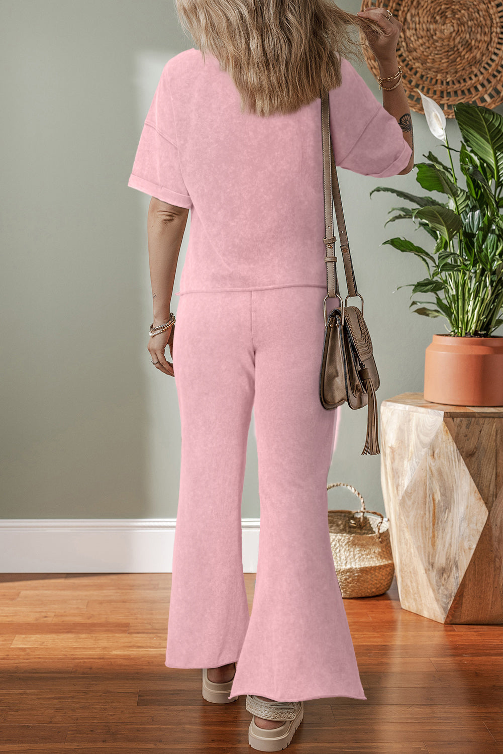 Mint Green Acid Wash Star Patched Rolled Trim Pants Set-Two Piece Sets/Pant Sets-[Adult]-[Female]-2022 Online Blue Zone Planet
