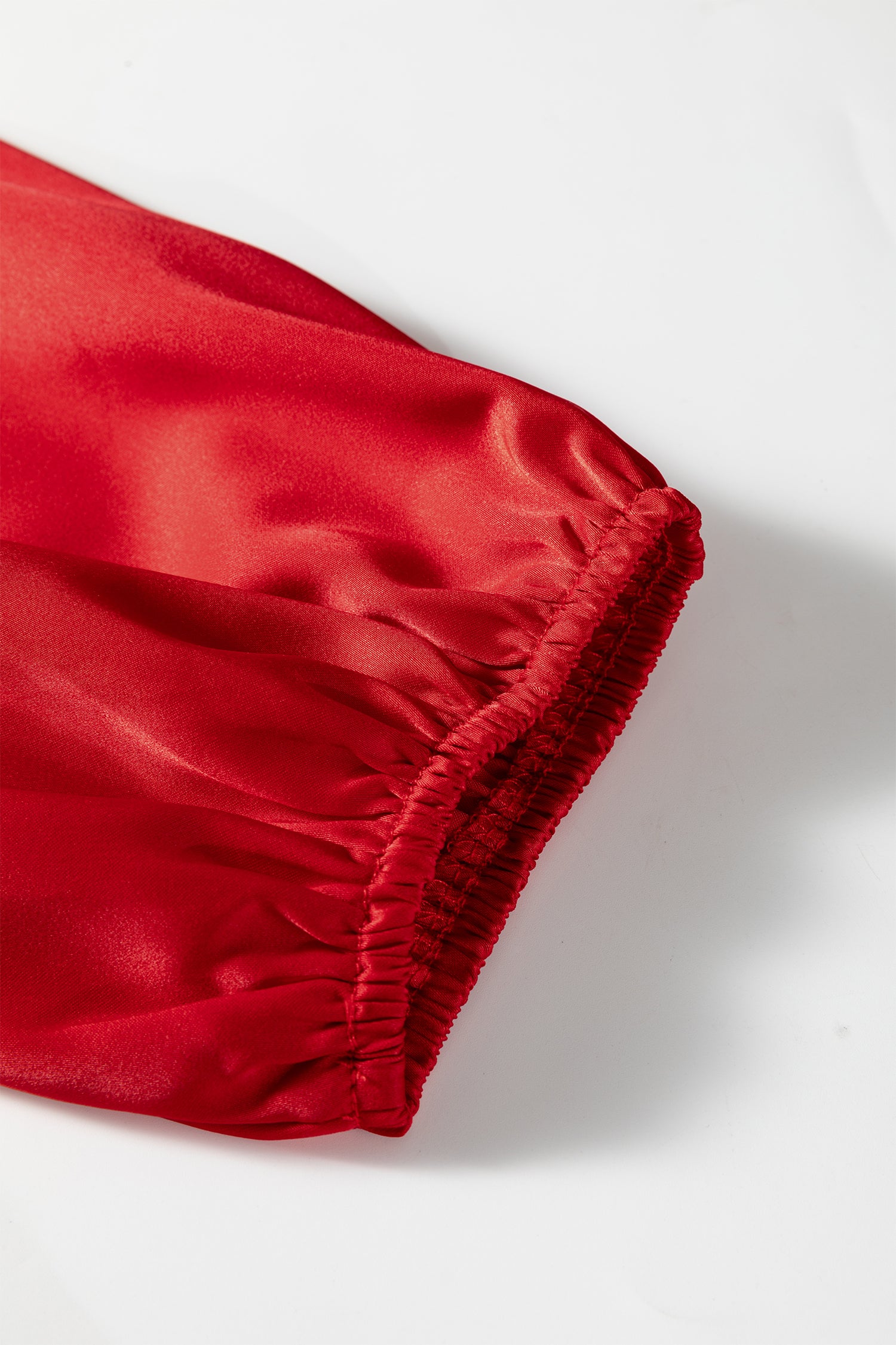 Fiery Red Solid Color Frilled V Neck Bow Detail 3/4 Sleeve Blouse-Tops/Blouses & Shirts-[Adult]-[Female]-2022 Online Blue Zone Planet