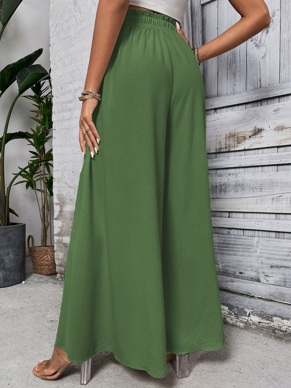 Honey Tied High Waist Wide Leg Pants-BOTTOMS SIZES SMALL MEDIUM LARGE-[Adult]-[Female]-Matcha Green-S-2022 Online Blue Zone Planet