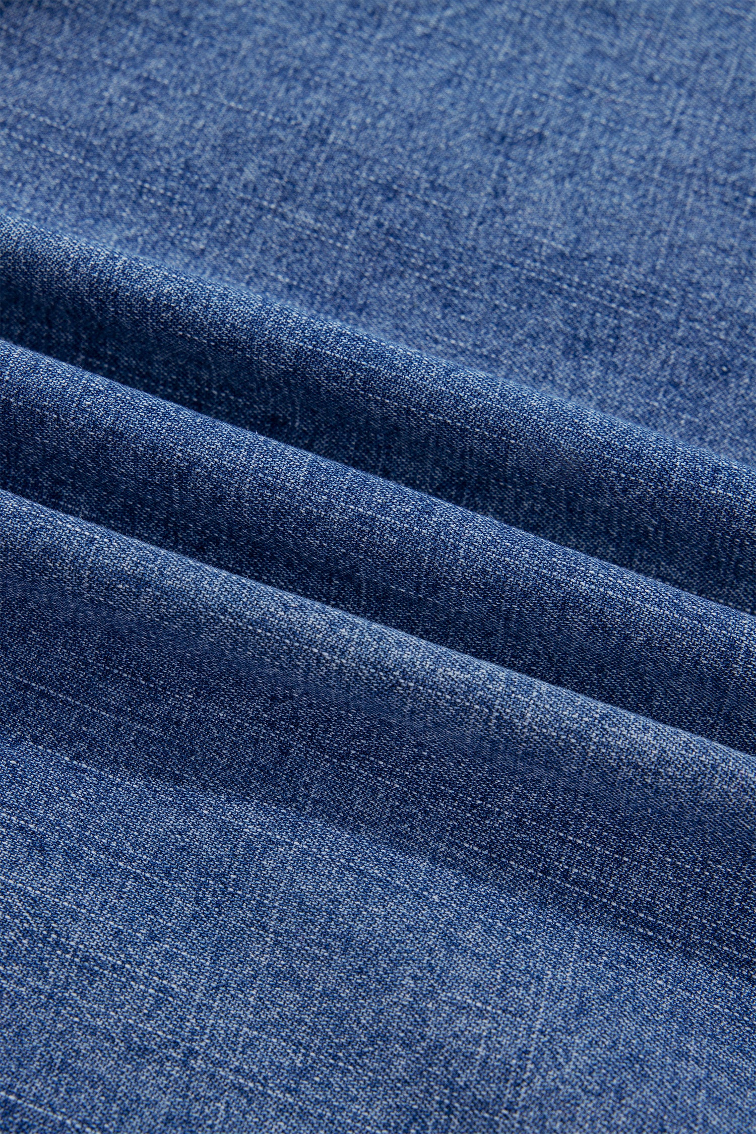 Dusk Blue Three Quarter Sleeve Button Front Loose Denim Shirt-Tops/Blouses & Shirts-[Adult]-[Female]-2022 Online Blue Zone Planet