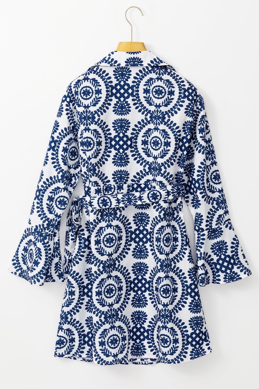 Blue Floral Print V Neck Wrapped Knot Long Sleeve Dress-Dresses/Floral Dresses-[Adult]-[Female]-2022 Online Blue Zone Planet