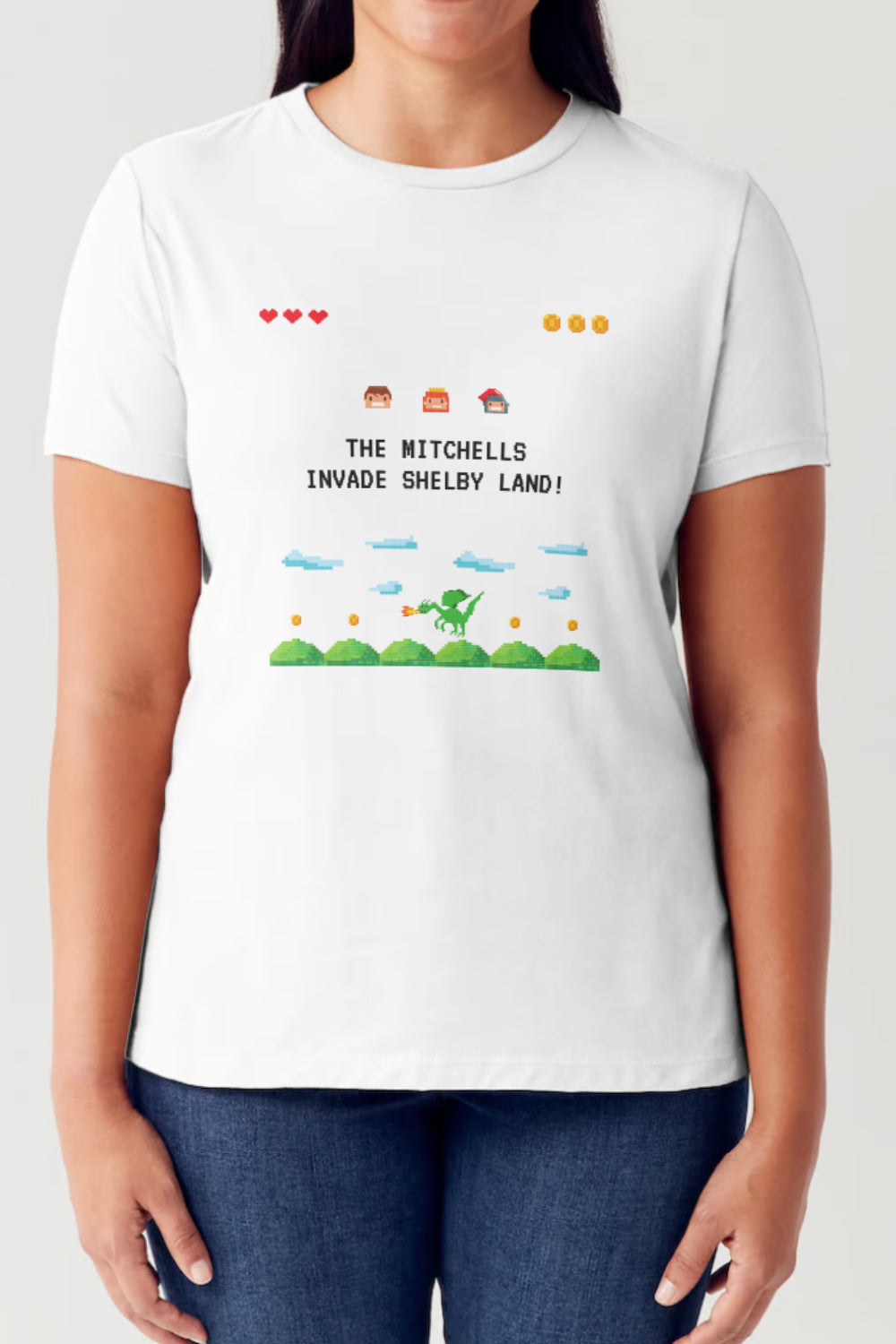 Simply Love Full Size Pixel Game Graphic Round Neck Short Sleeve T-Shirt-TOPS / DRESSES-[Adult]-[Female]-White-S-2022 Online Blue Zone Planet