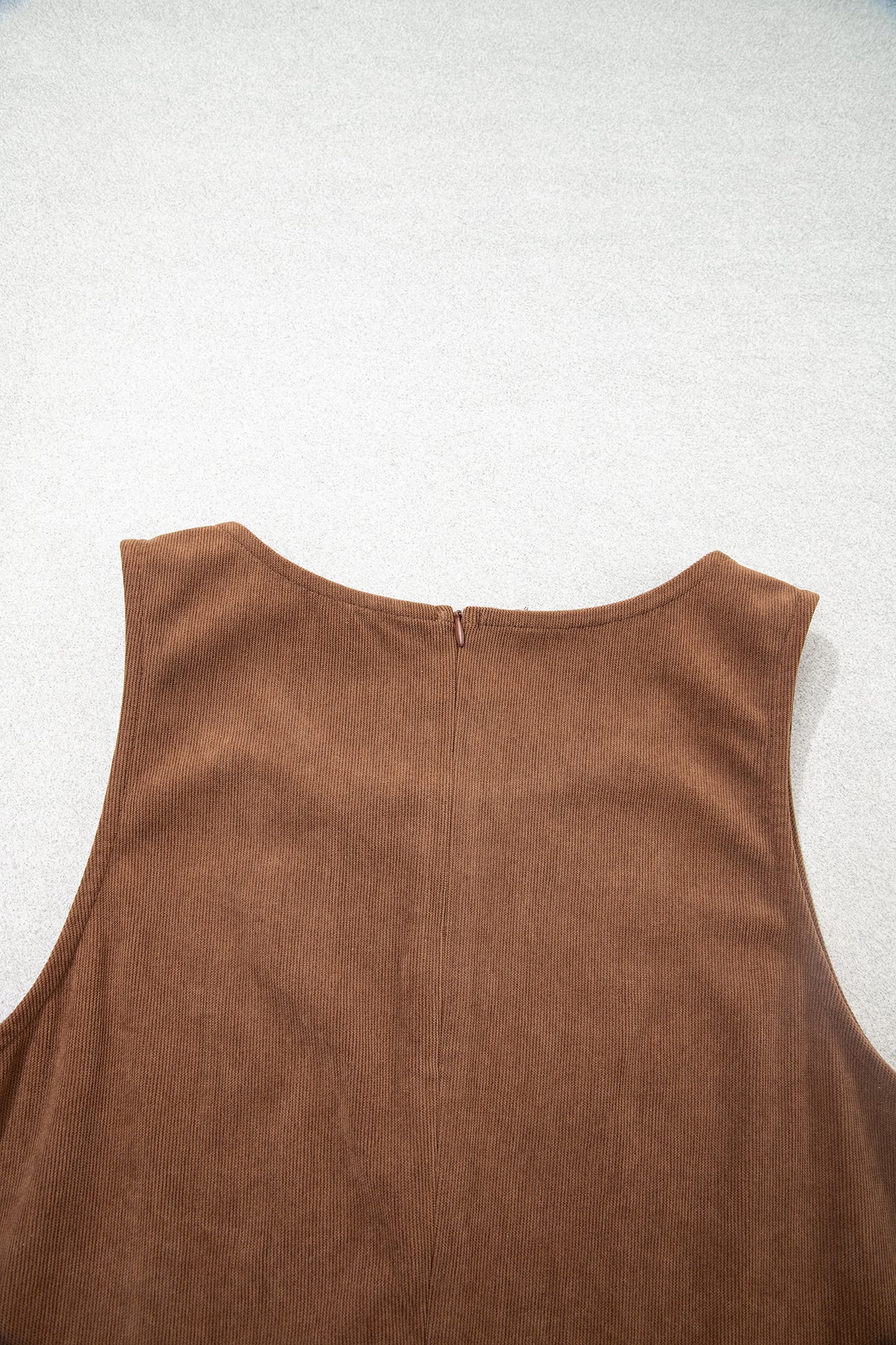 Coffee Geometric Embroidery Sleeveless Corduroy Shift Dress-TOPS / DRESSES-[Adult]-[Female]-2022 Online Blue Zone Planet