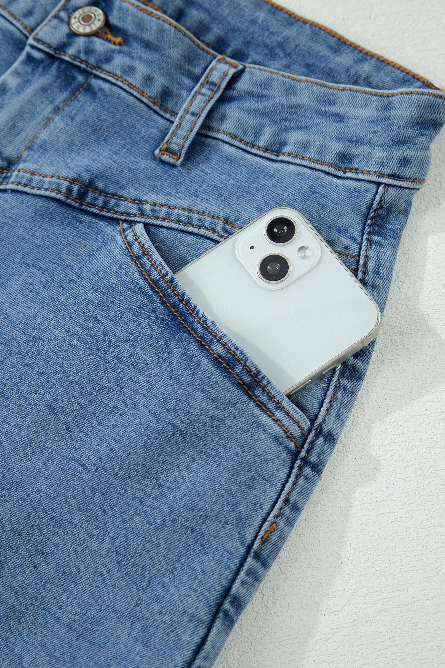 Ivy Seam Detail Pocketed Cuffed Hem Denim Shorts-Bottoms/Denim Shorts-[Adult]-[Female]-2022 Online Blue Zone Planet