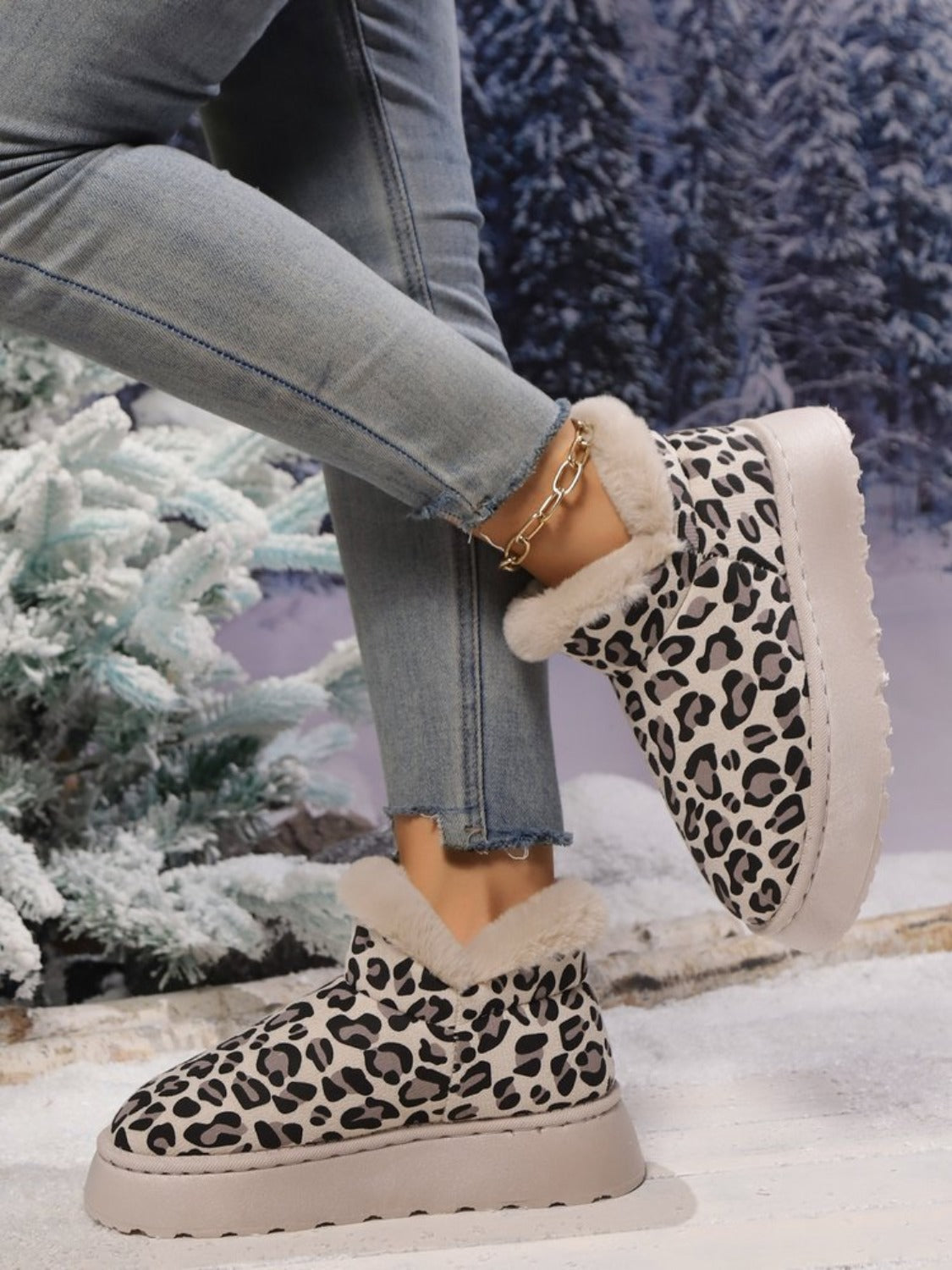 Blue Zone Planet | Thermal Leopard Round Toe Platform Boots-BOOTS-[Adult]-[Female]-2022 Online Blue Zone Planet