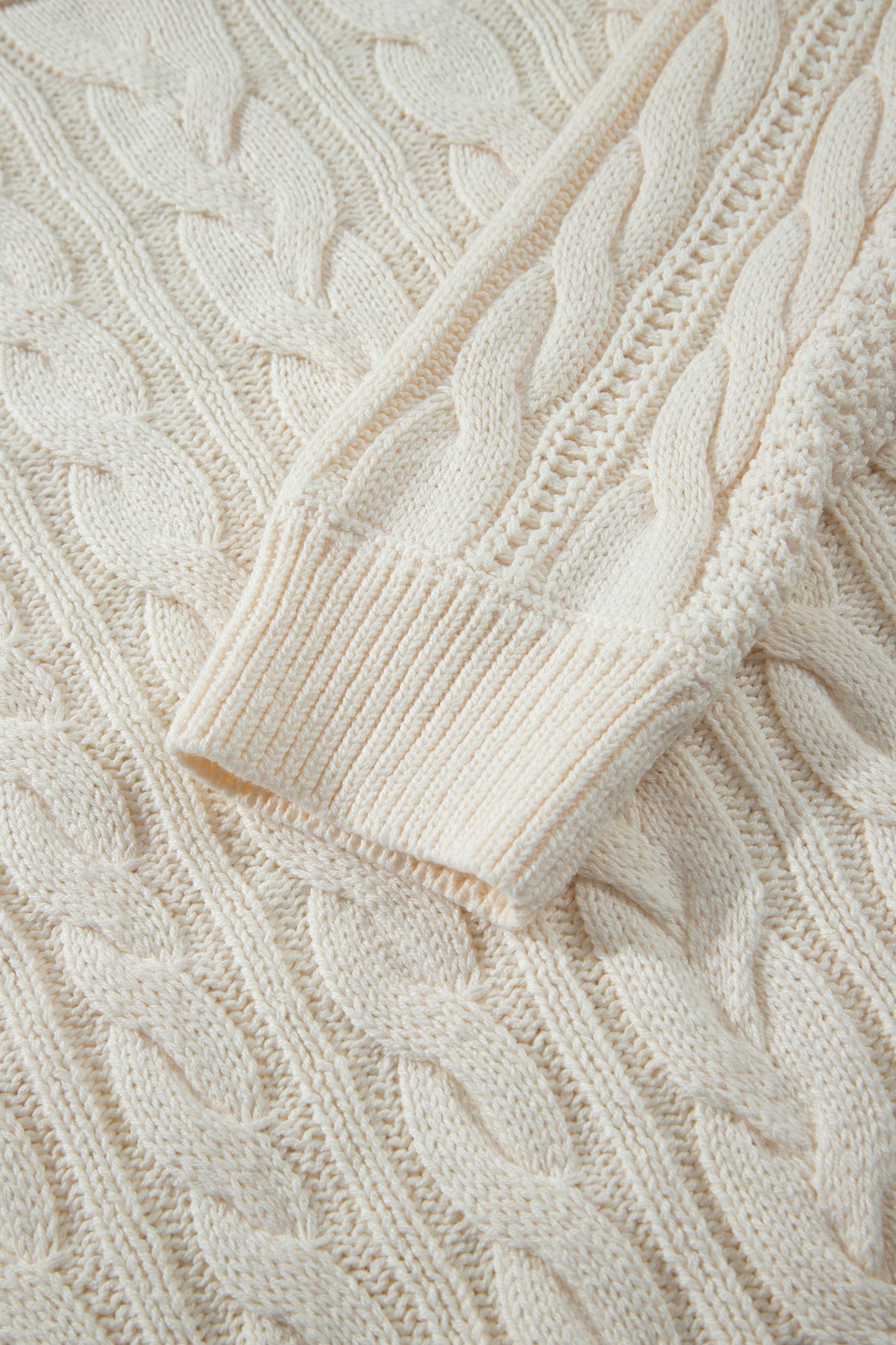 Beige Drop Shoulder Round Neck Cable Knit Sweater-TOPS / DRESSES-[Adult]-[Female]-2022 Online Blue Zone Planet