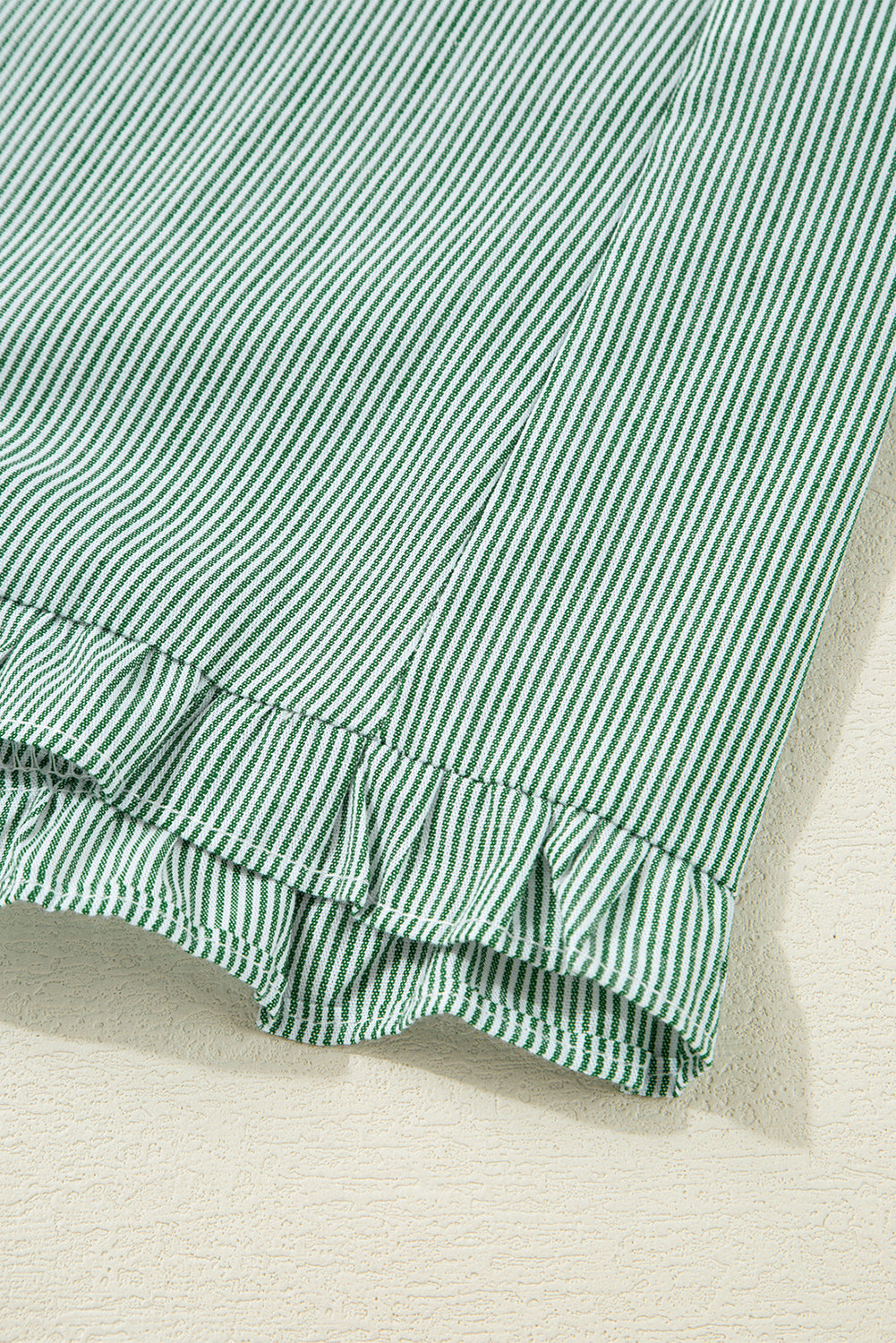 Green Stripe Frilled Sleeveless Collar Front Pocket Button Up Mini Dress-TOPS / DRESSES-[Adult]-[Female]-2022 Online Blue Zone Planet