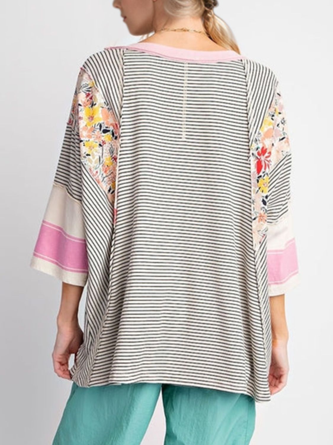 Color Block Printed Three-Quarter Sleeve Top-TOPS / DRESSES-[Adult]-[Female]-2022 Online Blue Zone Planet