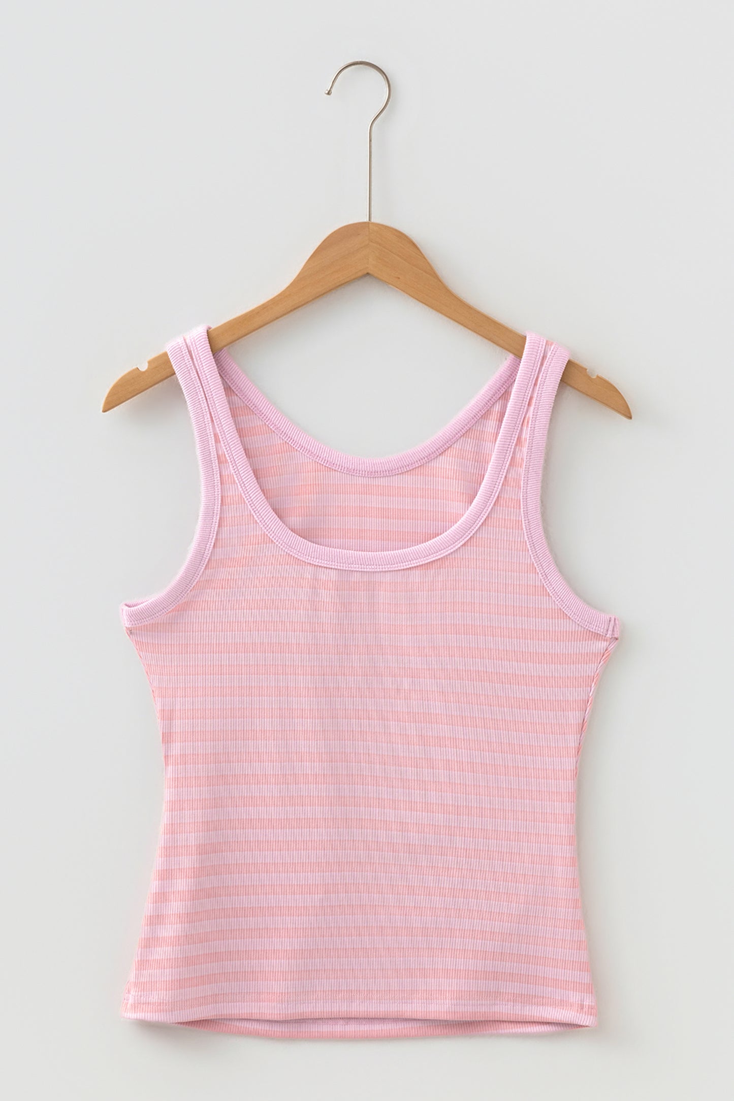 Pink Stripe Ribbed Knit Slim Tank Top-Tops/Tank Tops-[Adult]-[Female]-2022 Online Blue Zone Planet