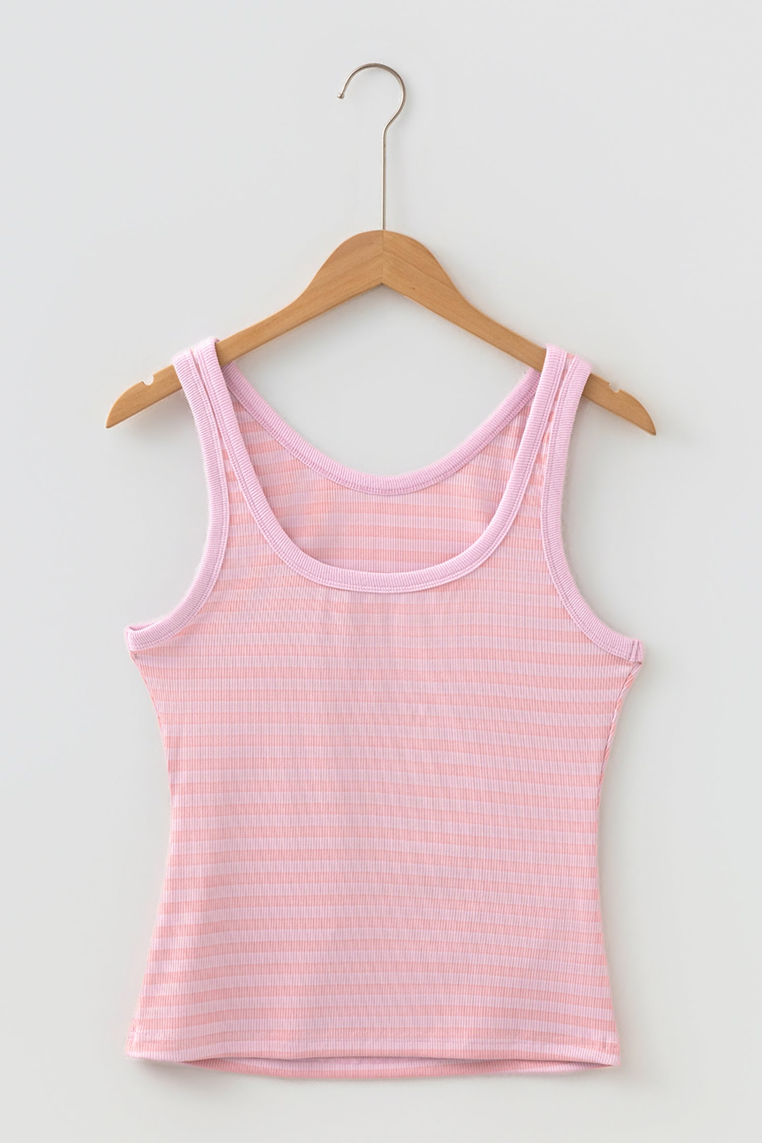 Pink Stripe Ribbed Knit Slim Tank Top-Tops/Tank Tops-[Adult]-[Female]-2022 Online Blue Zone Planet