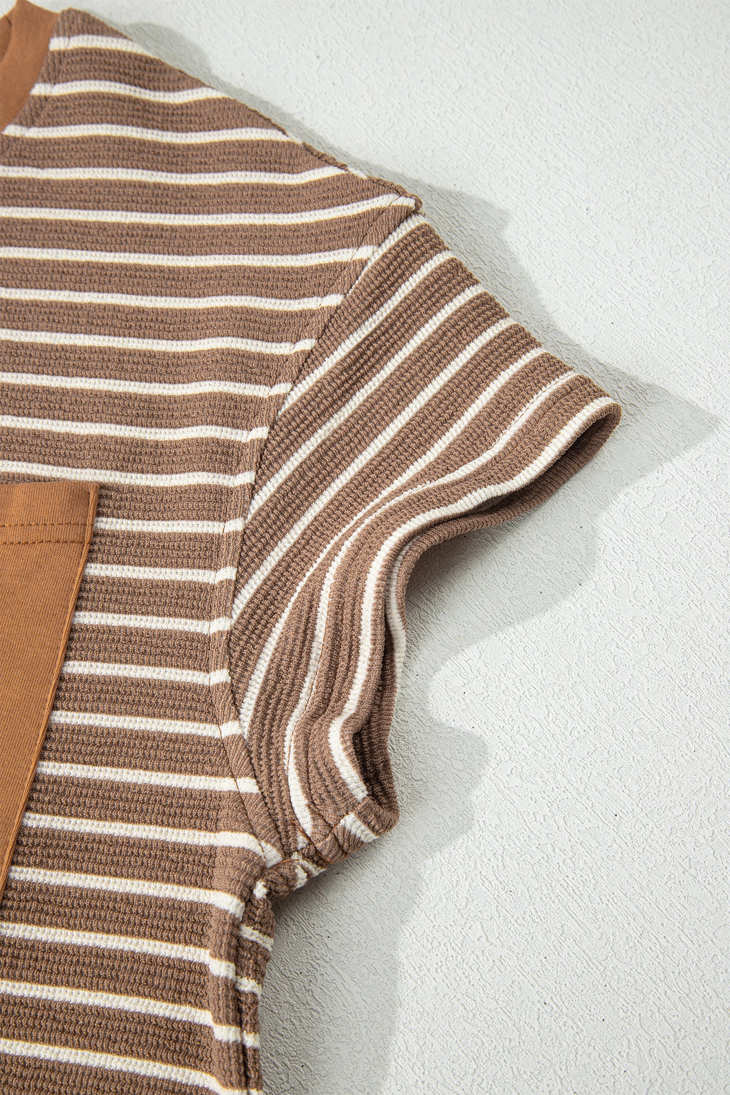 Khaki Stripe Crew Neck Tee Drawstring Waist Cropped Pants Set-Two Piece Sets/Pant Sets-[Adult]-[Female]-2022 Online Blue Zone Planet