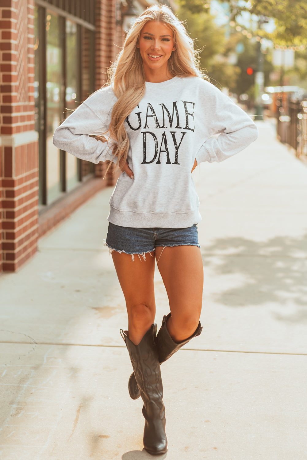Black Vintage Washed Game Day Graphic Baggy Sweatshirt-Tops/Sweatshirts & Hoodies-[Adult]-[Female]-2022 Online Blue Zone Planet