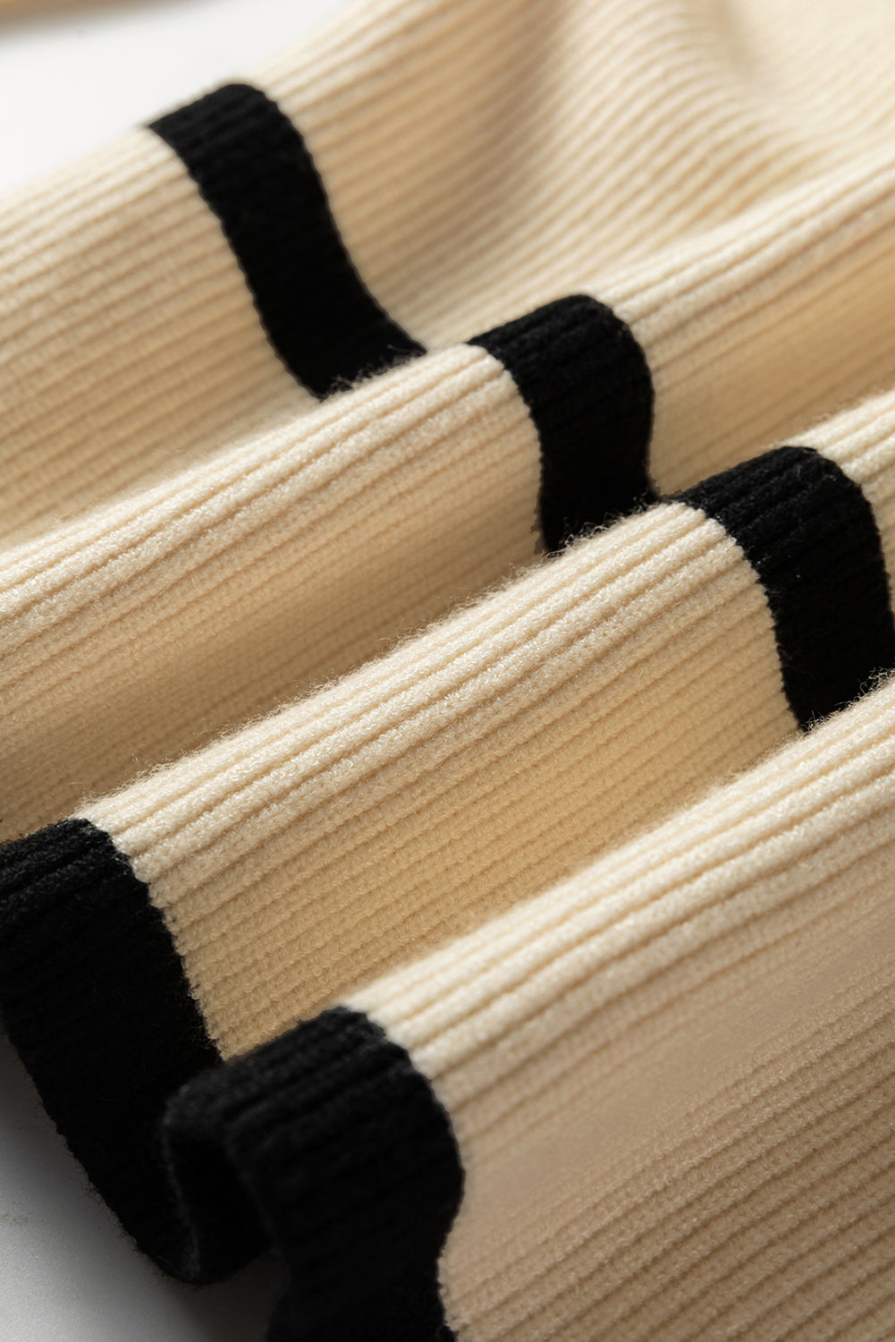 Beige Ribbed Knit Contrasted Stripe Detail Button Side Loose Sweater-Sweaters & Cardigans/Sweaters-[Adult]-[Female]-2022 Online Blue Zone Planet