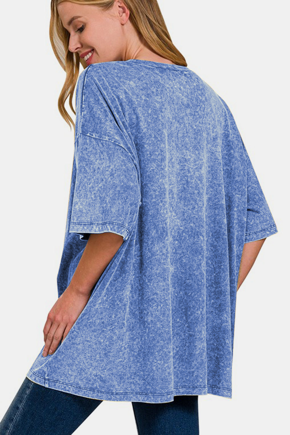 Zenana Full Size Washed Round Neck Drop Shoulder Oversized T-Shirt-TOPS / DRESSES-[Adult]-[Female]-2022 Online Blue Zone Planet