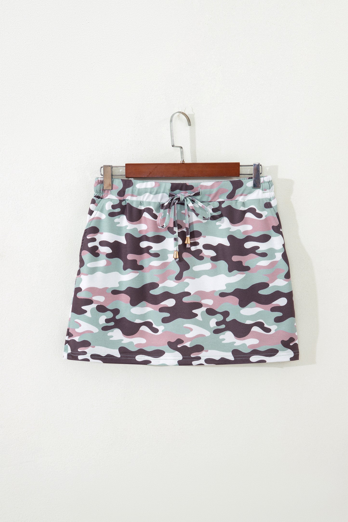 Green Camouflage Print Drawstring Casual Mini Skort-Bottoms/Skirts & Petticoat-[Adult]-[Female]-2022 Online Blue Zone Planet