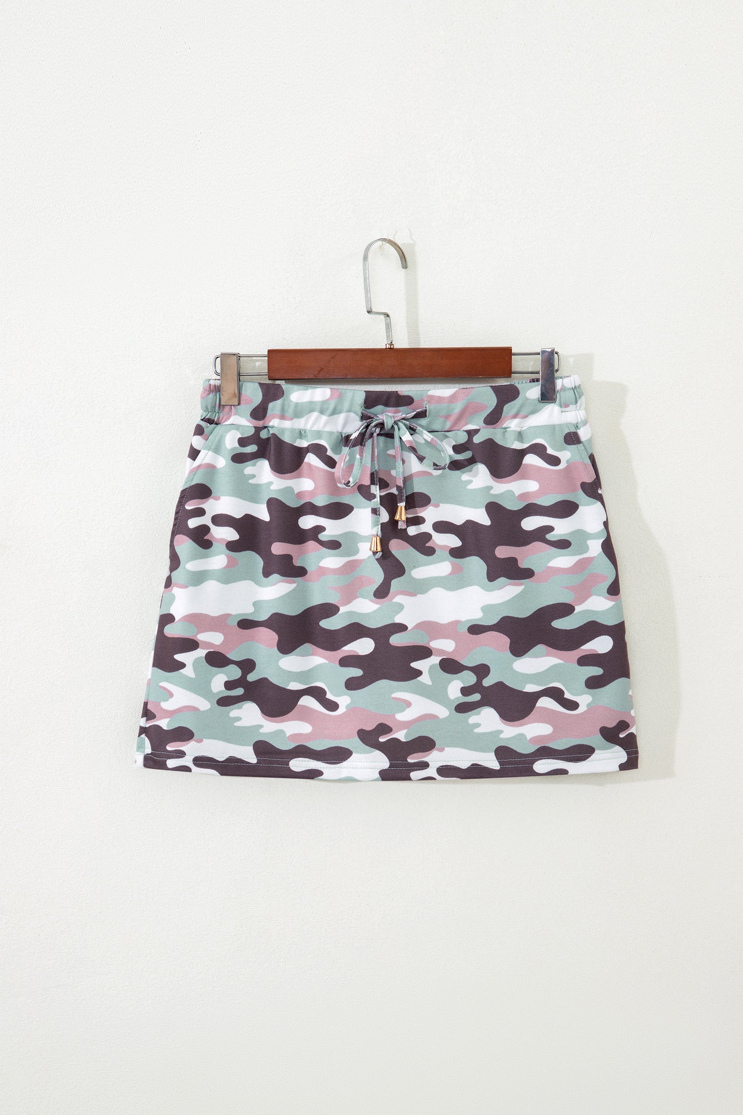 Green Camouflage Print Drawstring Casual Mini Skort-Bottoms/Skirts & Petticoat-[Adult]-[Female]-2022 Online Blue Zone Planet