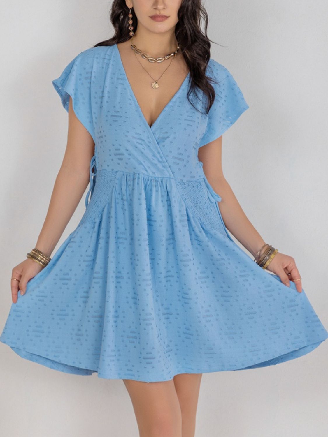 Cutout Surplice Short Sleeve Dress-TOPS / DRESSES-[Adult]-[Female]-2022 Online Blue Zone Planet