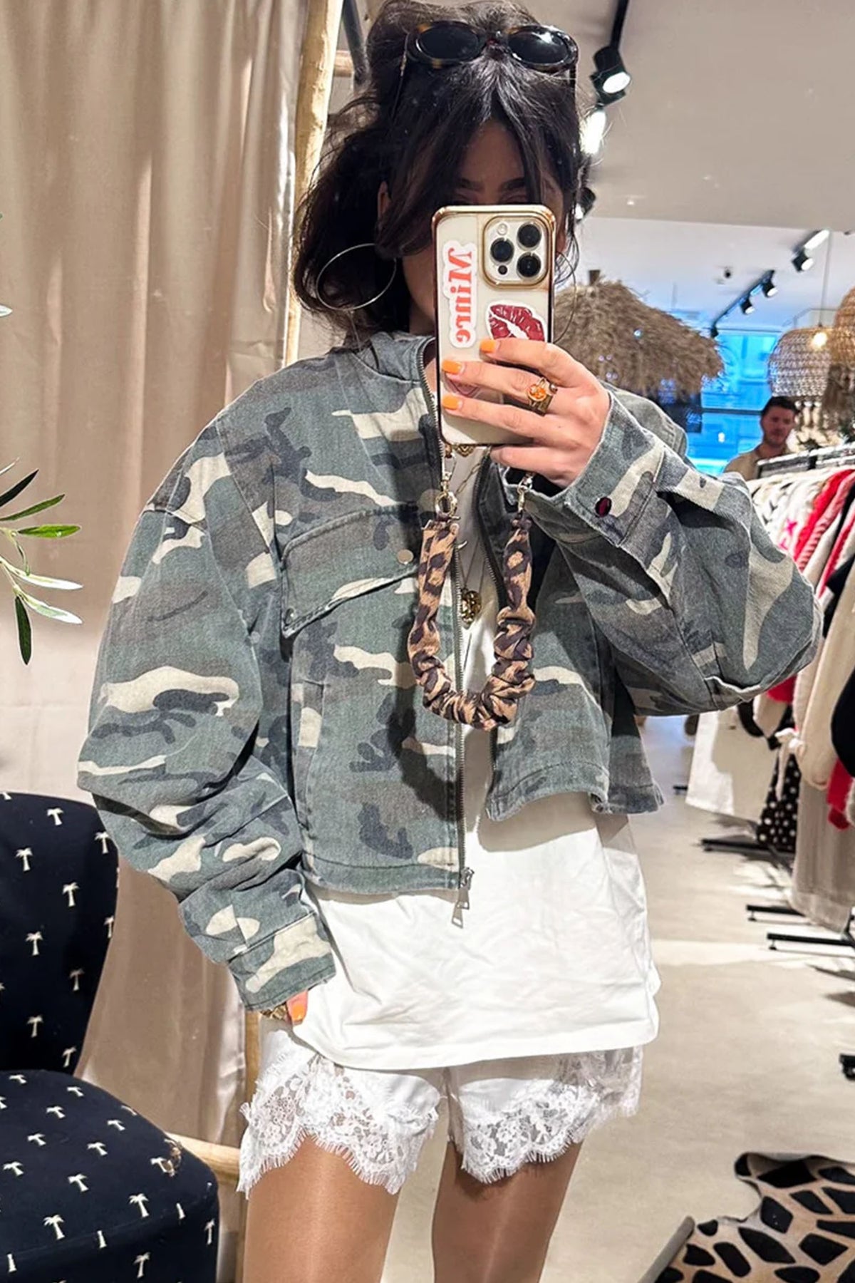 Multicolour 100% Cotton Western Camouflage Drop Shoulder Zip Denim Jacket-Outerwear/Jackets-[Adult]-[Female]-2022 Online Blue Zone Planet