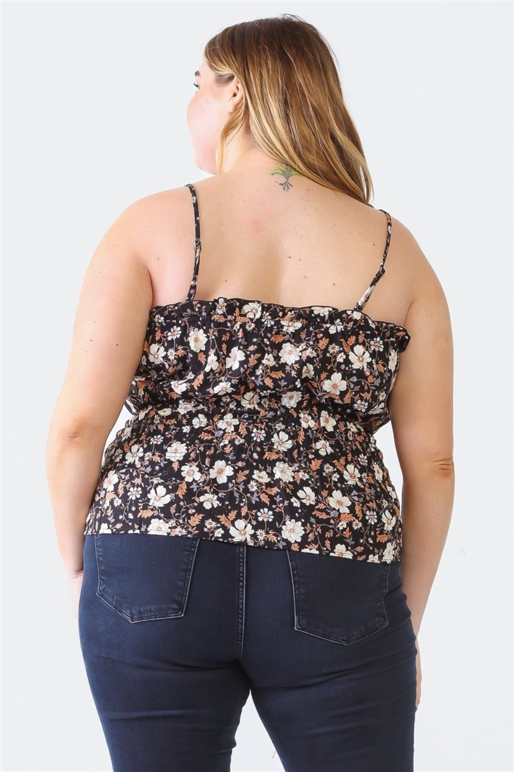 Blue Zone Planet | Zenobia Plus Size Frill Floral Square Neck Cami-TOPS / DRESSES-[Adult]-[Female]-2022 Online Blue Zone Planet