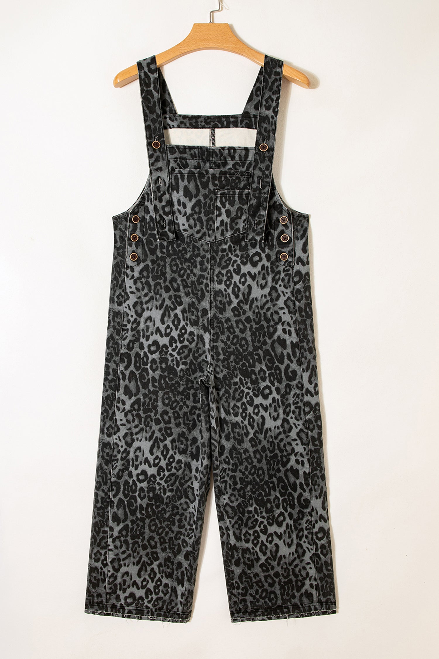 Gray Leopard Print Button Adjustable Straps Cropped Loose Denim Overalls-Bottoms/Jumpsuits & Rompers-[Adult]-[Female]-2022 Online Blue Zone Planet