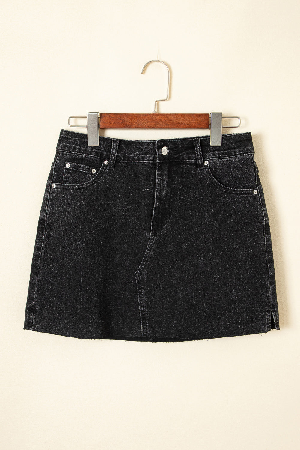 Carbon Grey Mineral Wash Ripped Raw Hem Denim Mini Skirt-Bottoms/Skirts & Petticoat-[Adult]-[Female]-2022 Online Blue Zone Planet