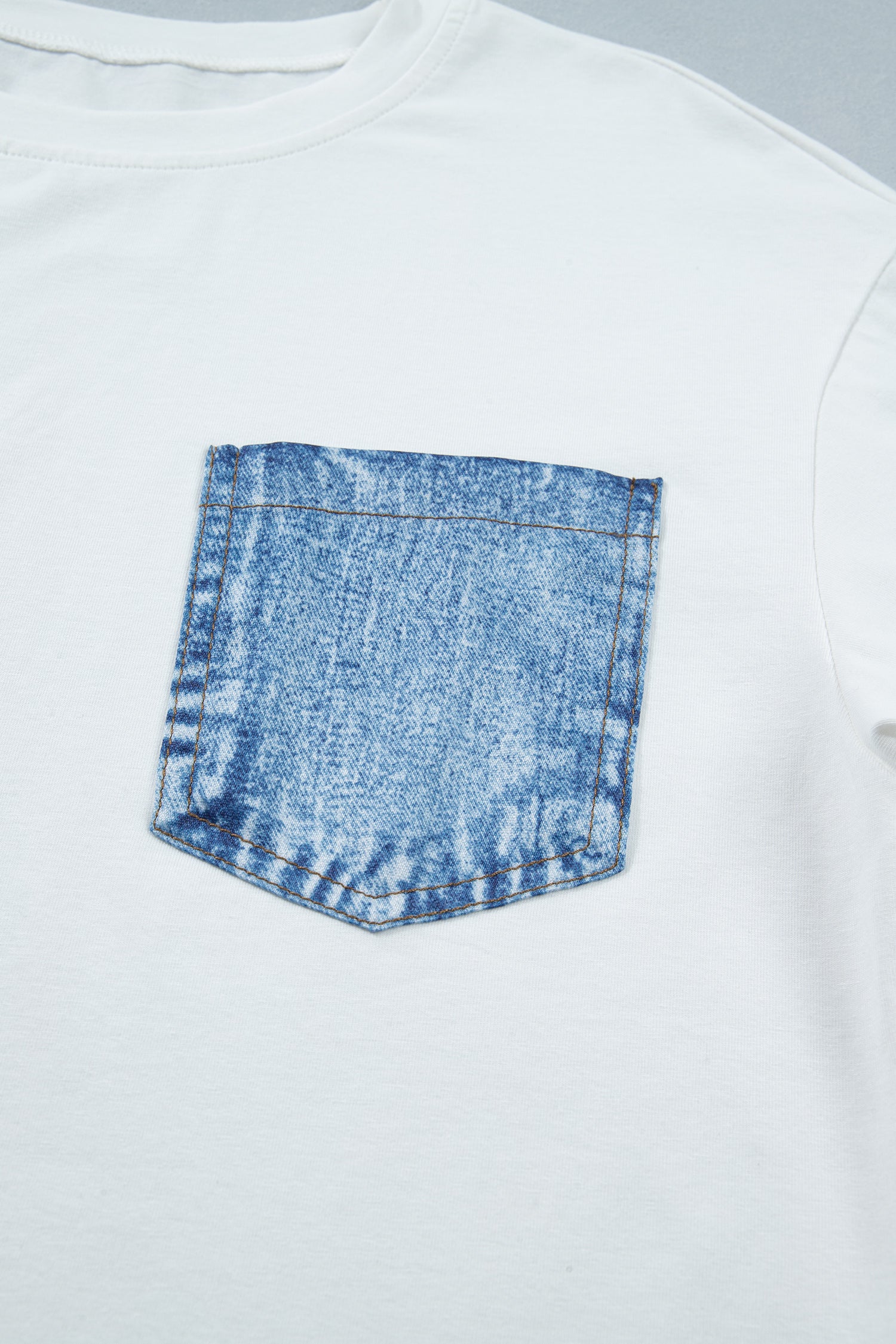 Sail Blue Color Block Chest Pocket Patched Casual Short Sleeve Top-Tops/Tops & Tees-[Adult]-[Female]-2022 Online Blue Zone Planet