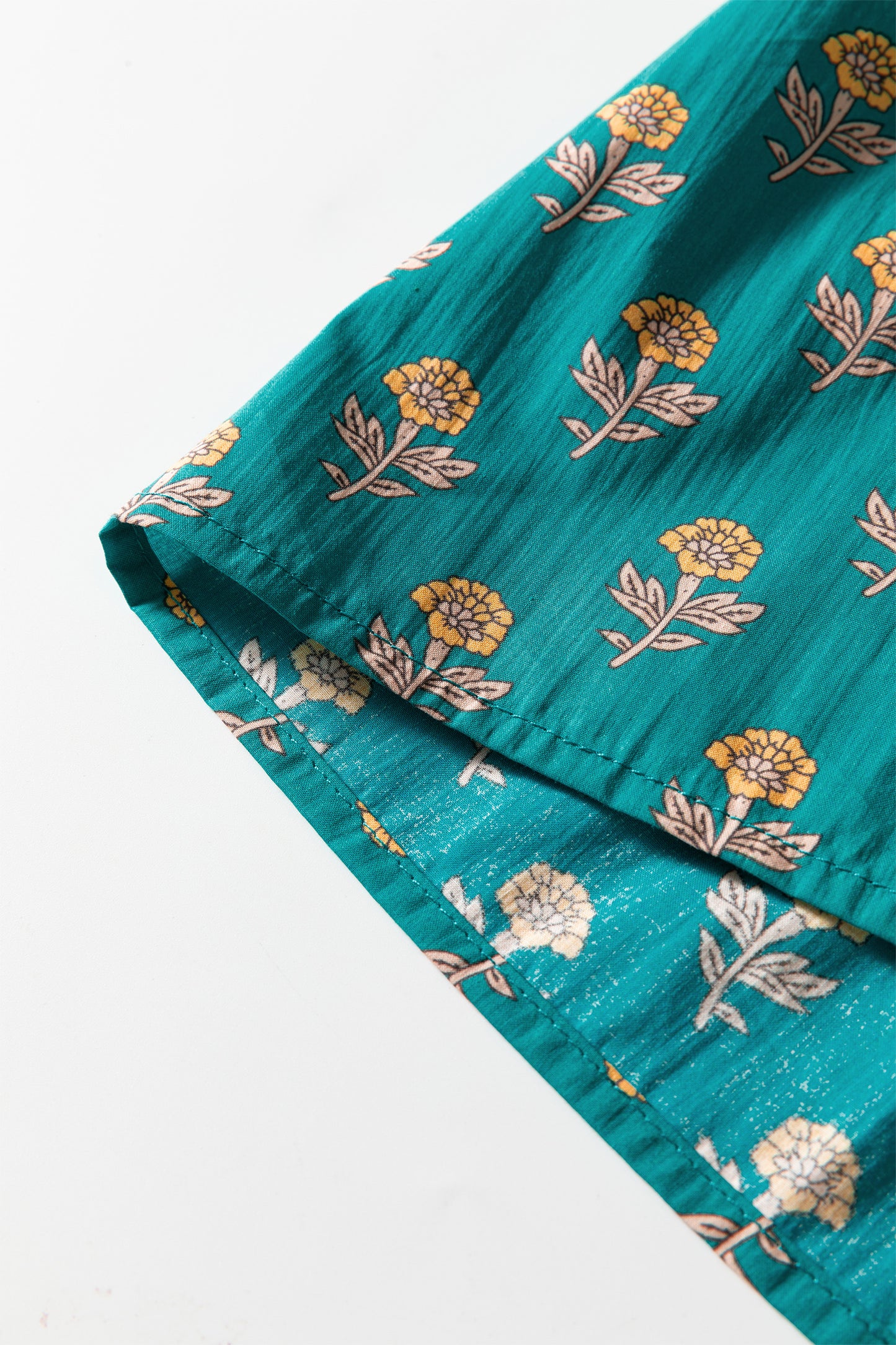 Green Contrast Trim V Neck Short Sleeve Floral Dress-TOPS / DRESSES-[Adult]-[Female]-2022 Online Blue Zone Planet