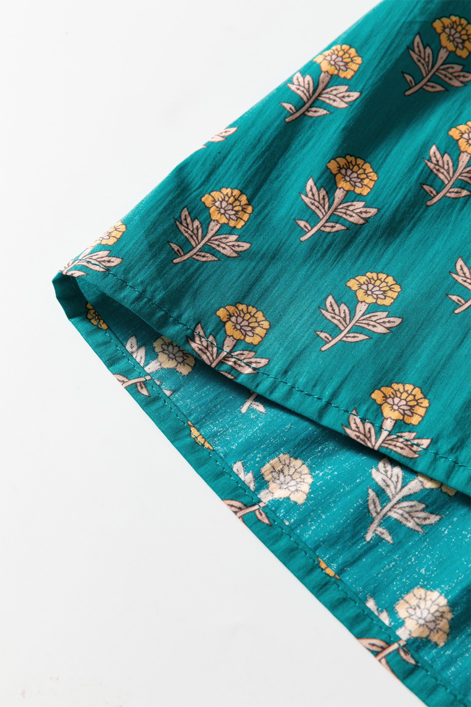 Green Contrast Trim V Neck Short Sleeve Floral Dress-TOPS / DRESSES-[Adult]-[Female]-2022 Online Blue Zone Planet