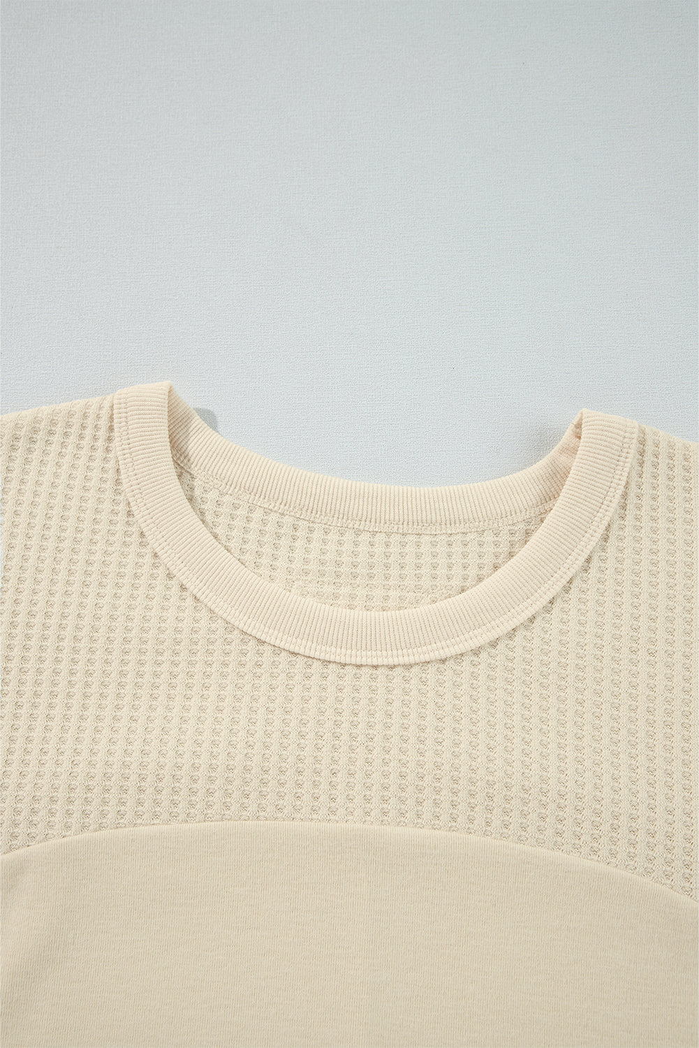 Blue Zone Planet | Beige Thermal Knit Patchwork Exposed Seam Long Sleeve Top-Tops/Long Sleeve Tops-[Adult]-[Female]-2022 Online Blue Zone Planet