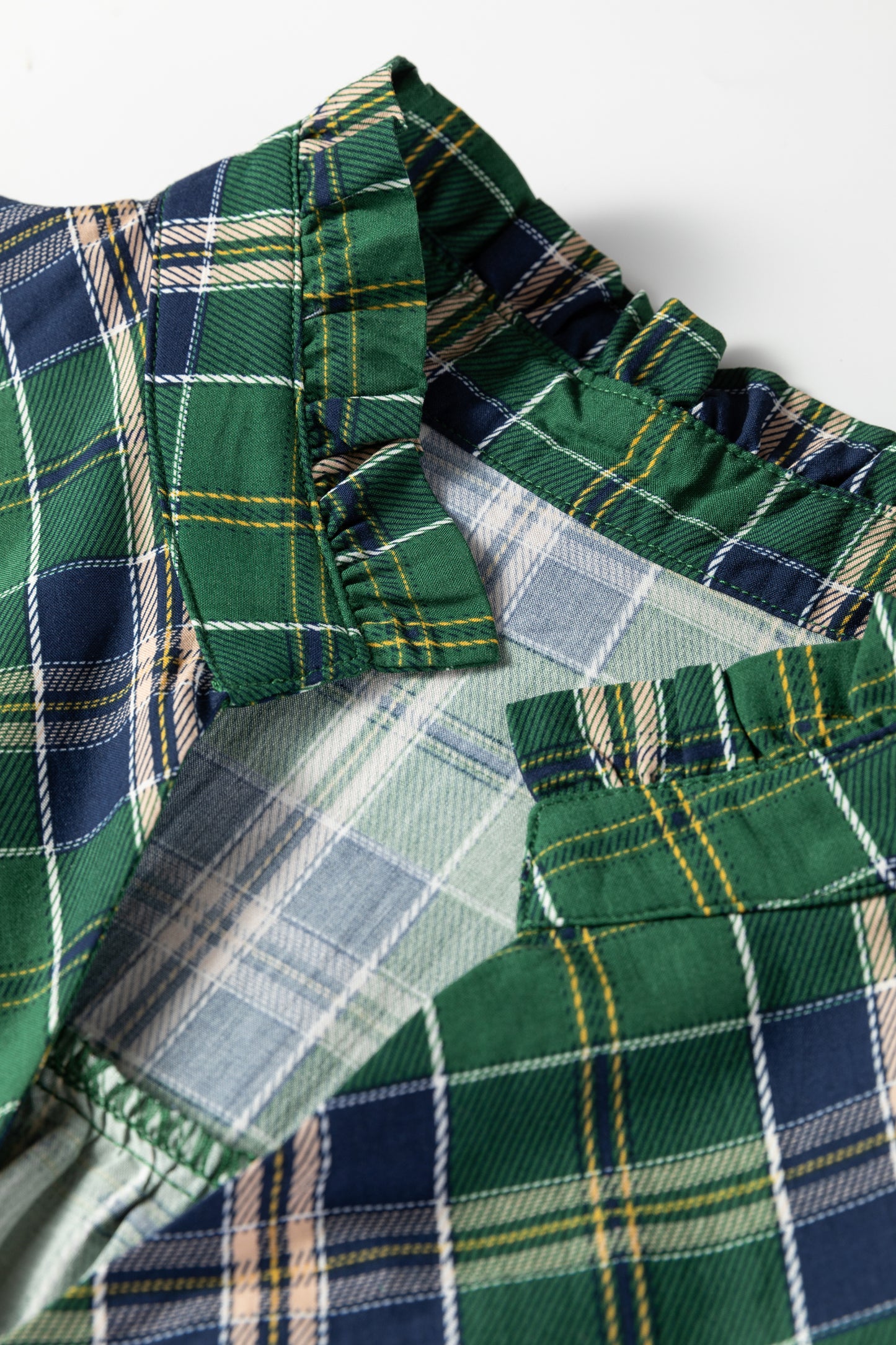 Green Plus Size Plaid Long Sleeve Notched Neck Shift Mini Dress-TOPS / DRESSES-[Adult]-[Female]-2022 Online Blue Zone Planet