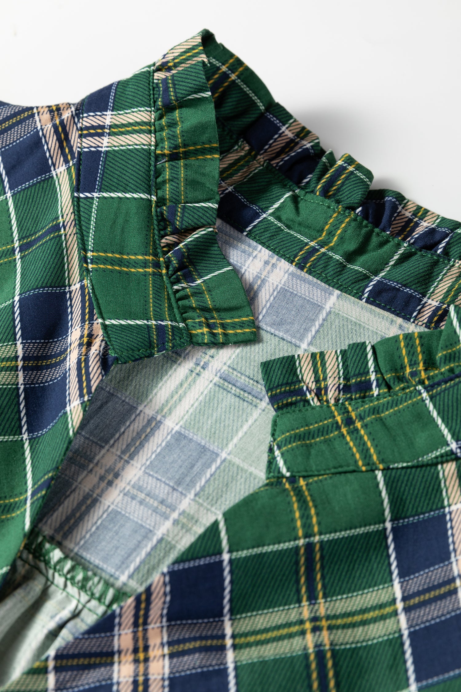 Green Plus Size Plaid Long Sleeve Notched Neck Shift Mini Dress-TOPS / DRESSES-[Adult]-[Female]-2022 Online Blue Zone Planet