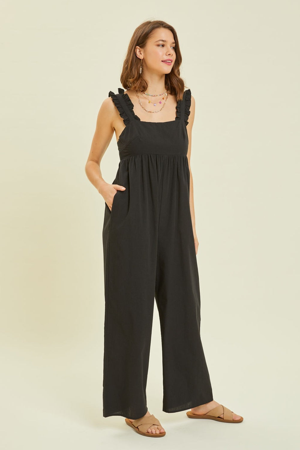 HEYSON Full Size Ruffled Strap Back Tie Wide Leg Jumpsuit-TOPS / DRESSES-[Adult]-[Female]-2022 Online Blue Zone Planet