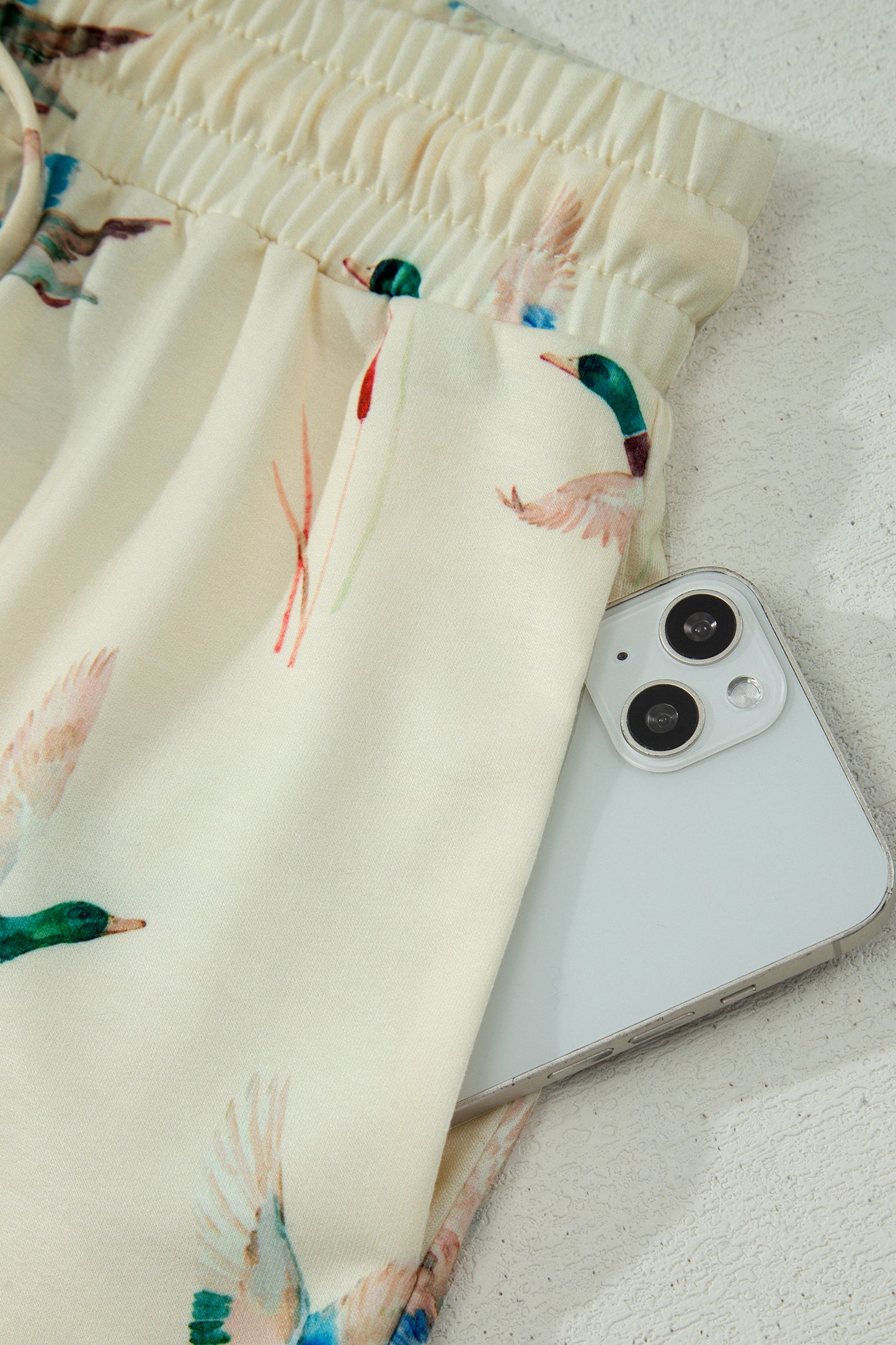 Beige Mallard Duck Print Oversized Tee Drawstring Short Set-Two Piece Sets/Short Sets-[Adult]-[Female]-2022 Online Blue Zone Planet