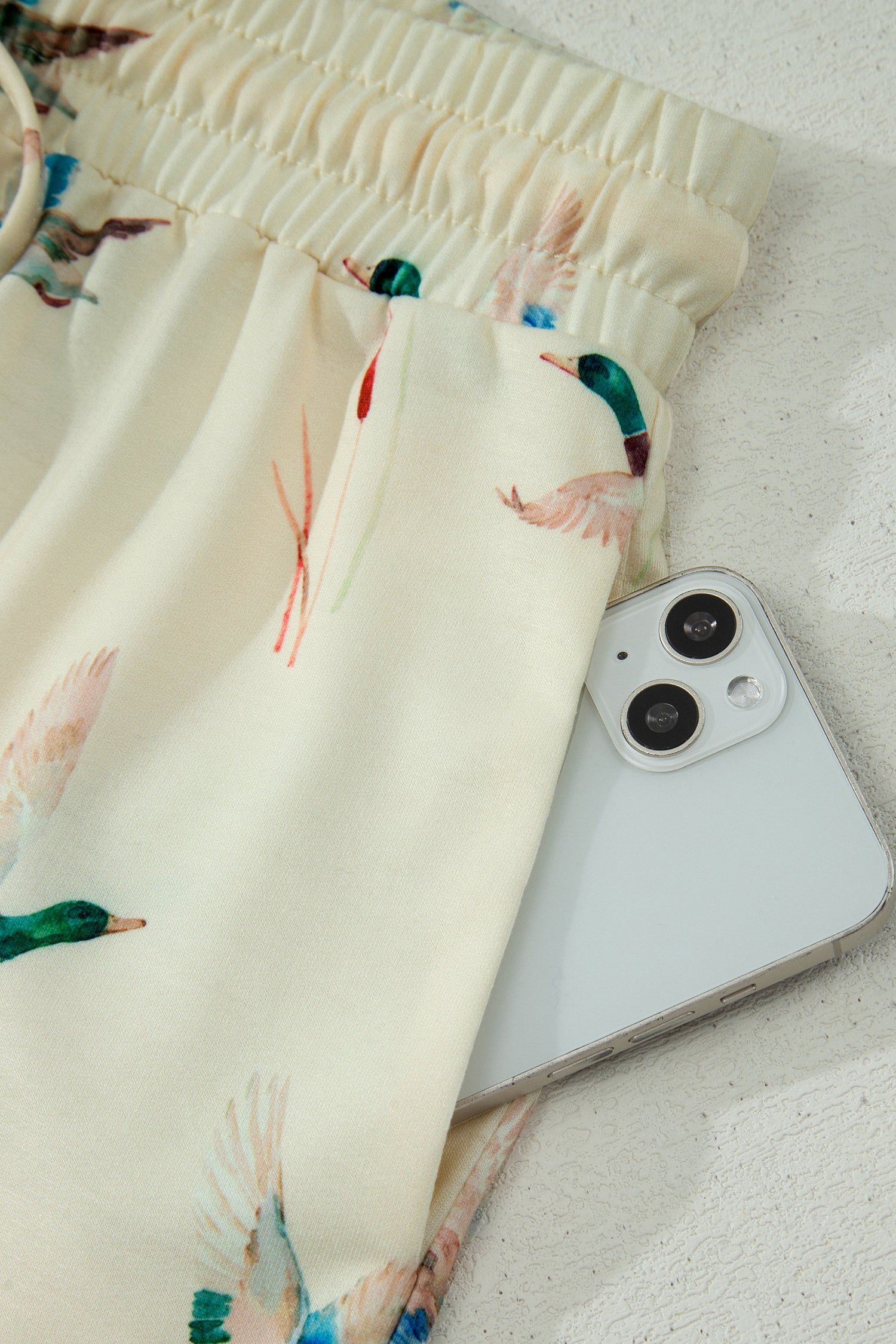 Beige Mallard Duck Print Oversized Tee Drawstring Short Set-Two Piece Sets/Short Sets-[Adult]-[Female]-2022 Online Blue Zone Planet