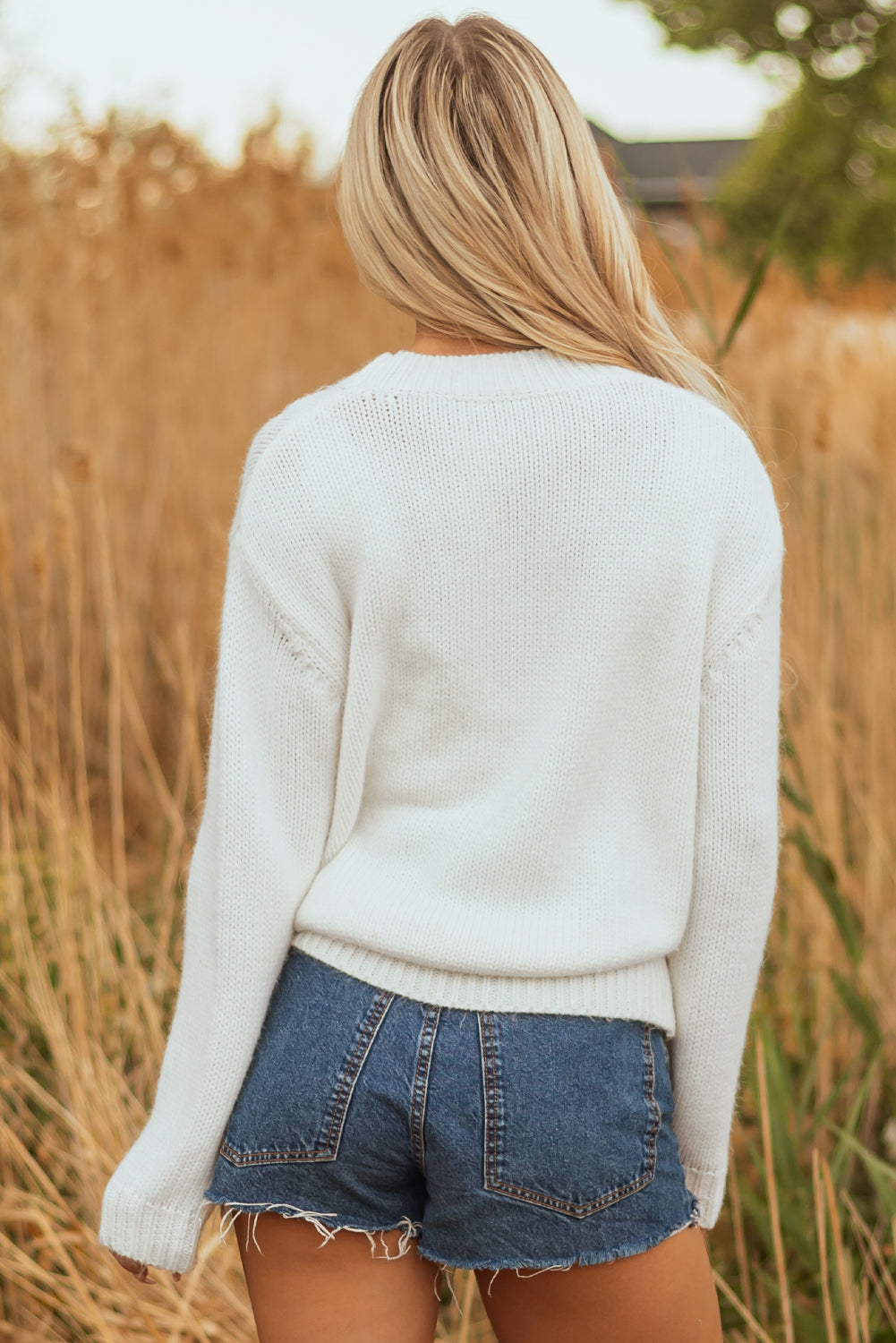 White Embroidered Bow Boots Graphic Drop Shoulder Sweater-TOPS / DRESSES-[Adult]-[Female]-2022 Online Blue Zone Planet