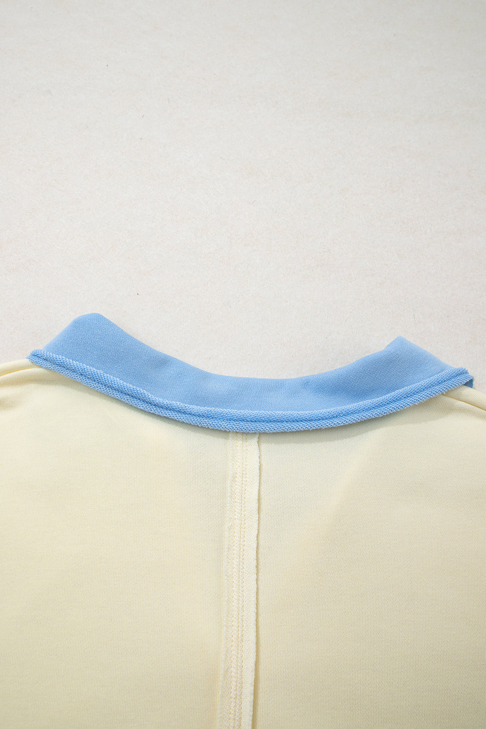 Yellow Cream Raw Seam Color Block Patchwork Plus Size V Neck Pullover-Plus Size/Plus Size Tops/Plus Size Long Sleeve Tops-[Adult]-[Female]-2022 Online Blue Zone Planet