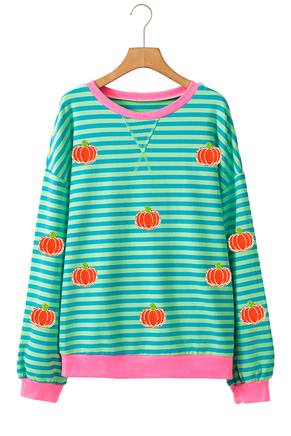 Blue Zone Planet | Pumpkin Striped Long Sleeve Sweatshirt-TOPS / DRESSES-[Adult]-[Female]-2022 Online Blue Zone Planet