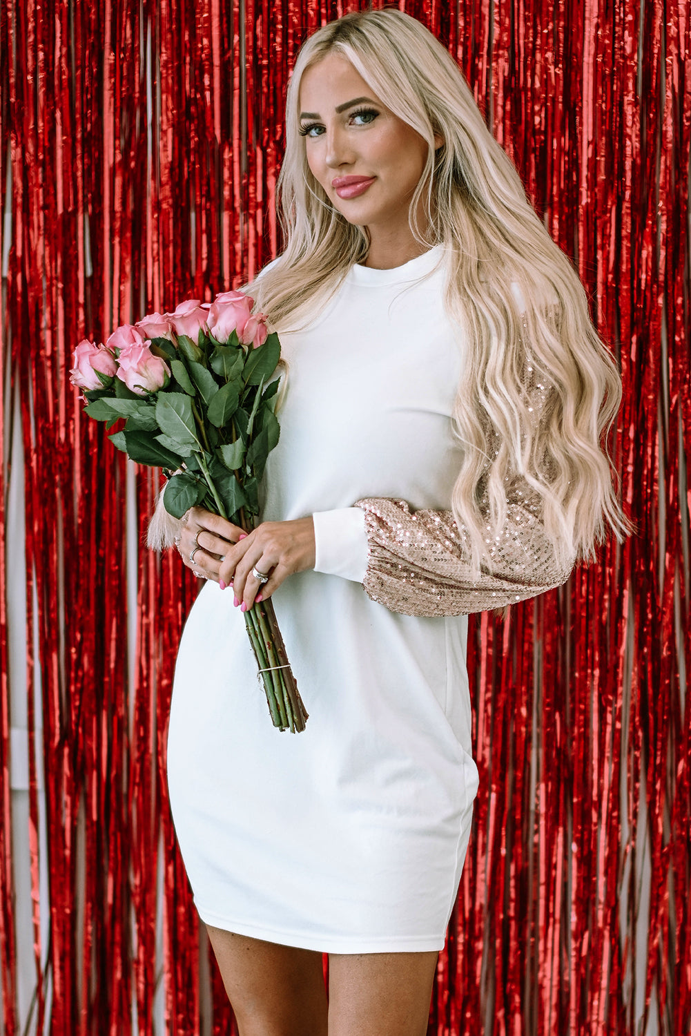 sequin puff sleeve mini dress Blue Zone Planet