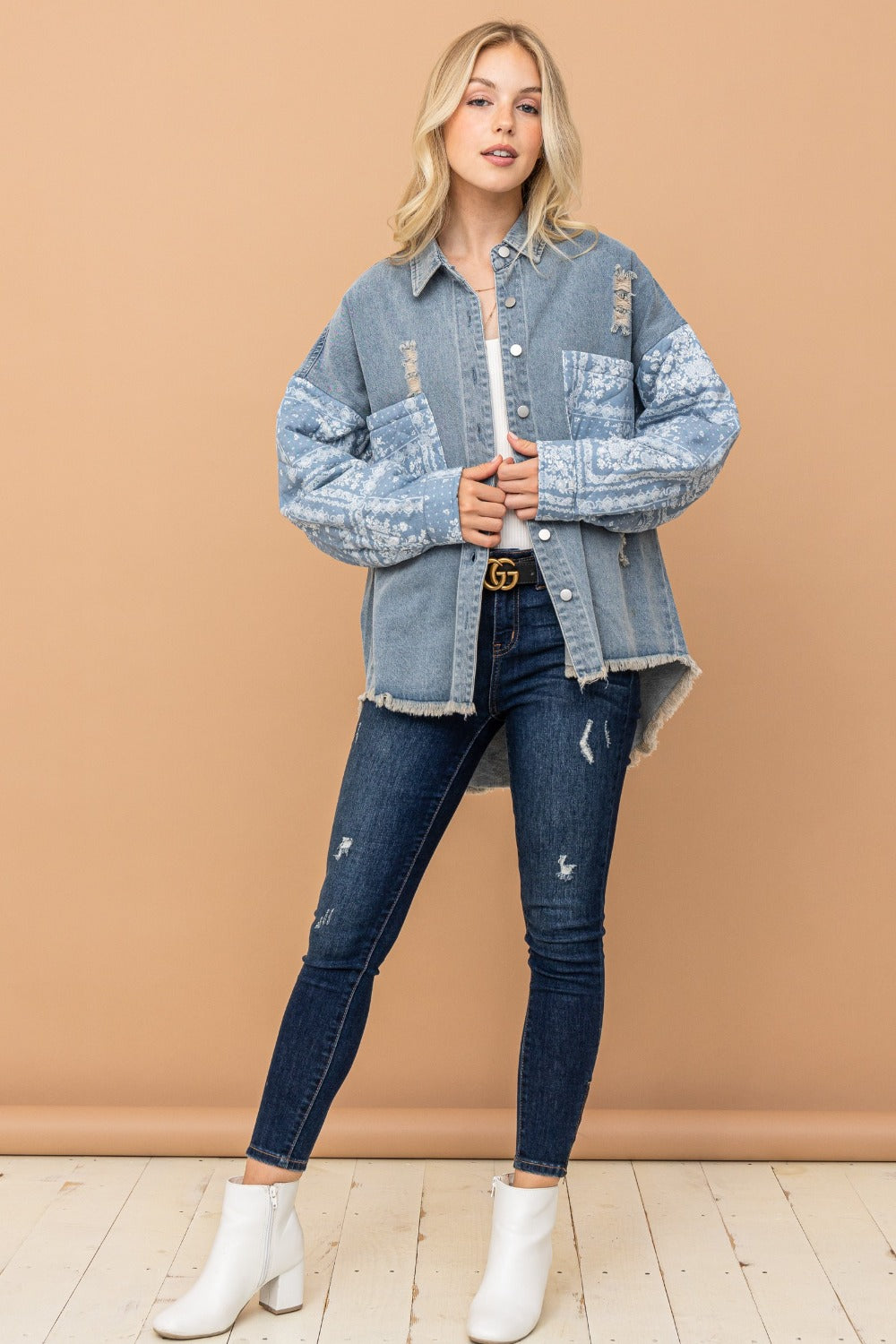 And The Why Full Size Paisley Print Quilted Sleeves Denim Jacket-TOPS / DRESSES-[Adult]-[Female]-2022 Online Blue Zone Planet