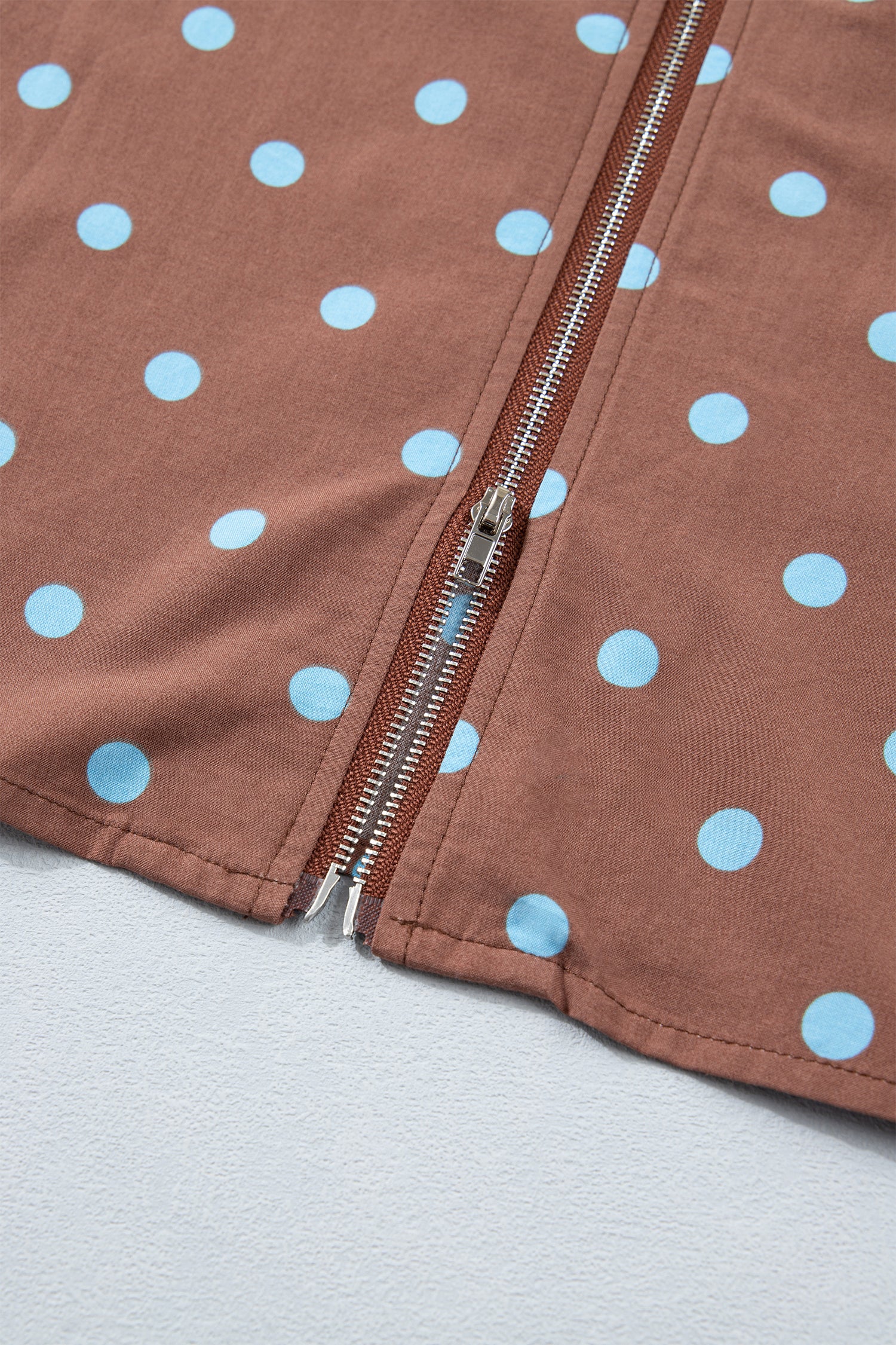 Black Polka Dot Print Contrast Trim V Neck Zip Up Sleeveless Dress-TOPS / DRESSES-[Adult]-[Female]-2022 Online Blue Zone Planet