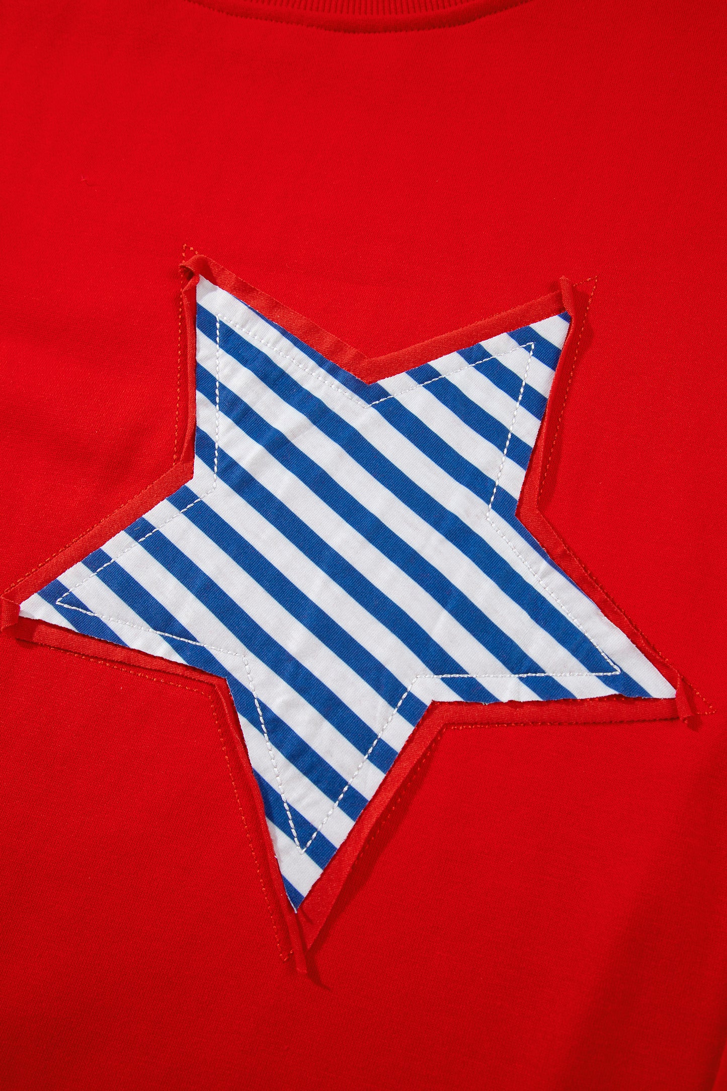 Fiery Red Patch Embroidery Star Colorblock Plus Size Sweatshirt