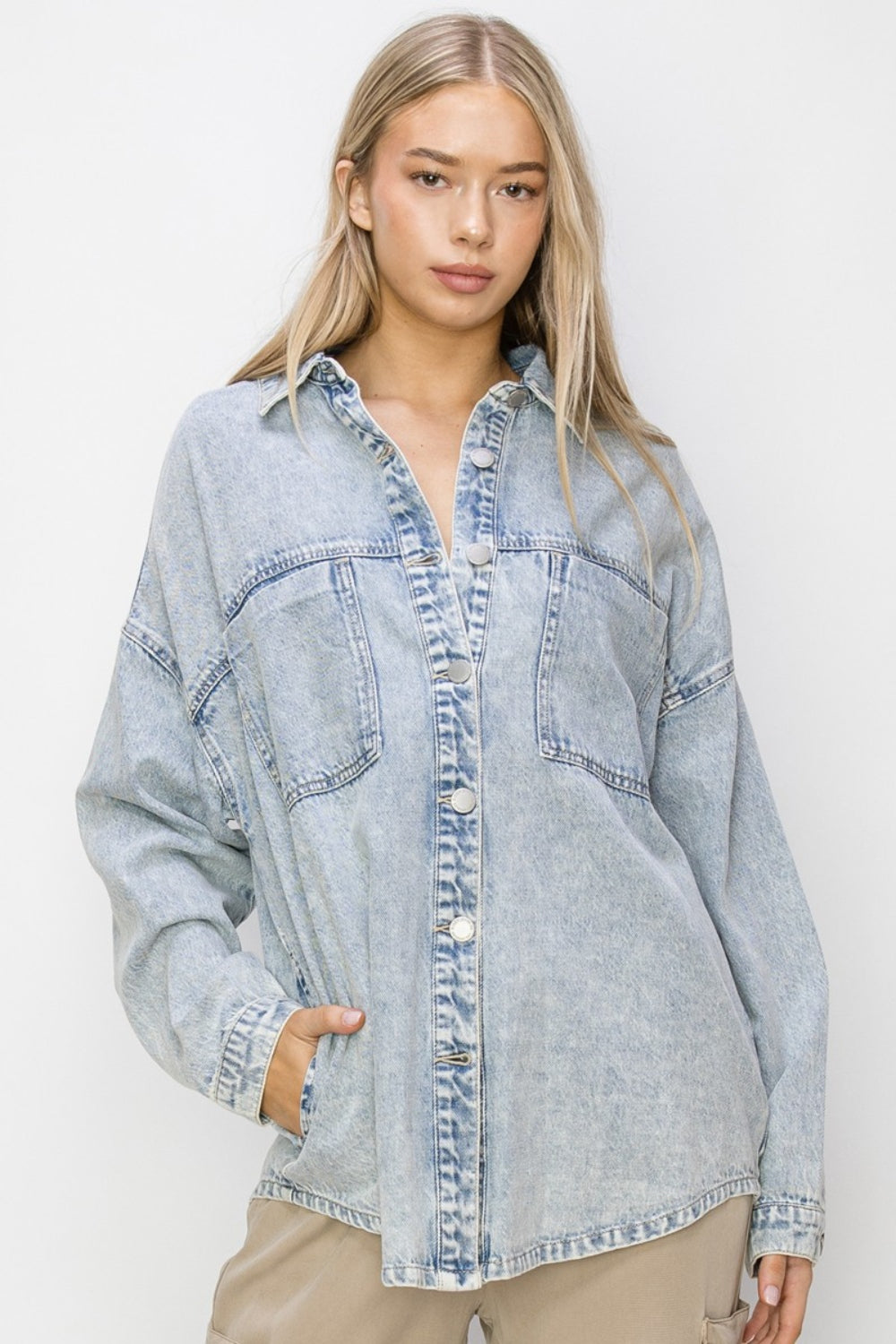 Blue Zone Planet | RISEN Button Up Long Sleeve Shacket-TOPS / DRESSES-[Adult]-[Female]-Acid Light-S-2022 Online Blue Zone Planet