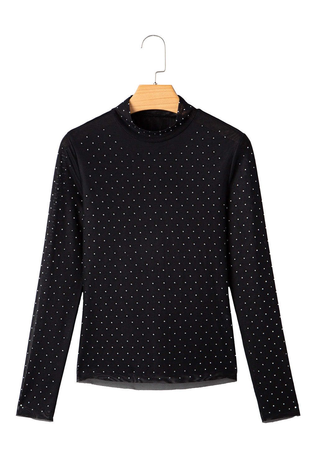 Black Rhinestone Embellished Mesh Long Sleeve Top-Tops/Long Sleeve Tops-[Adult]-[Female]-2022 Online Blue Zone Planet