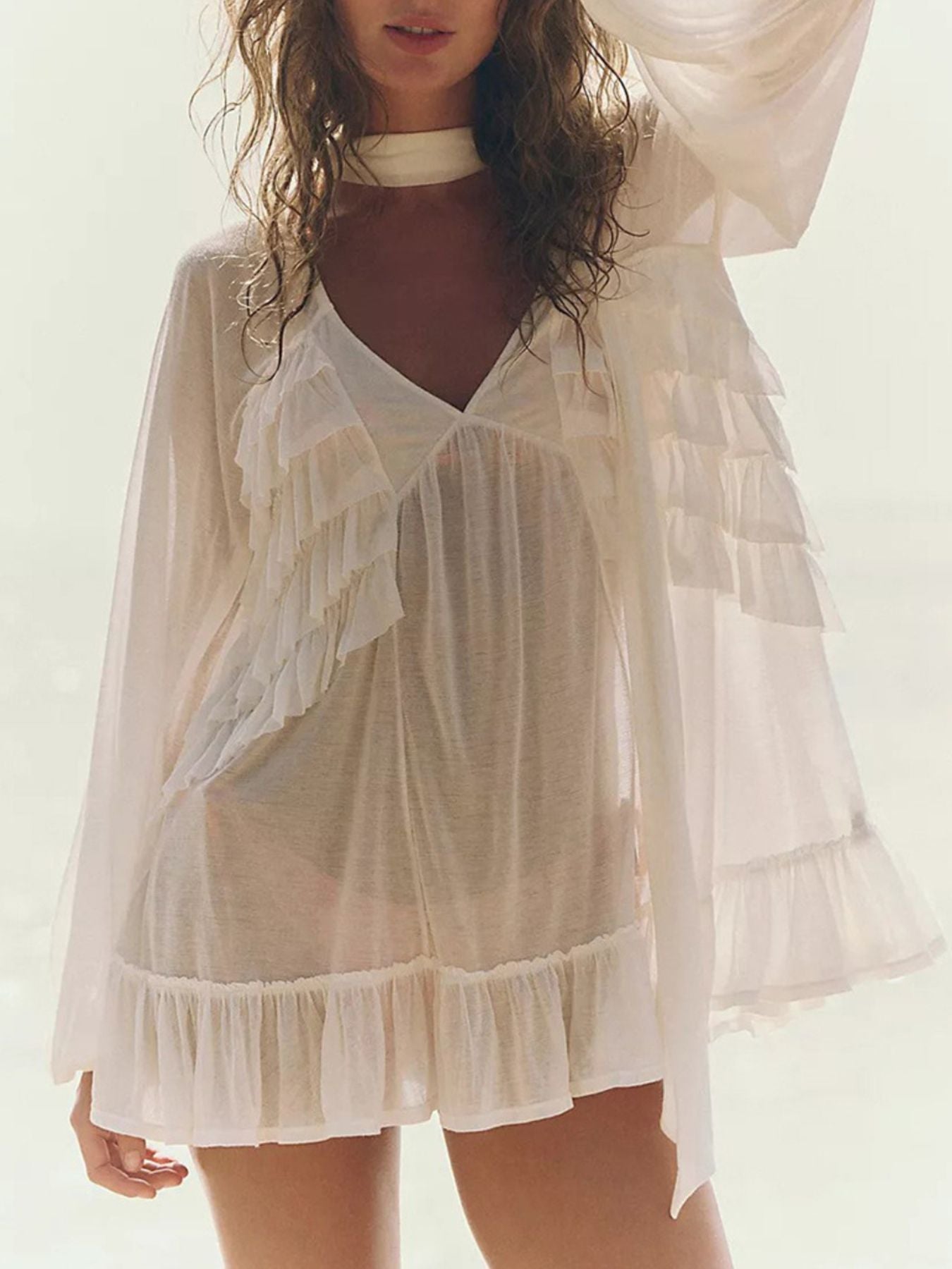 Sarah's Sheer Ruffle Trim Beach Cover-Up – Blue Zone Planet