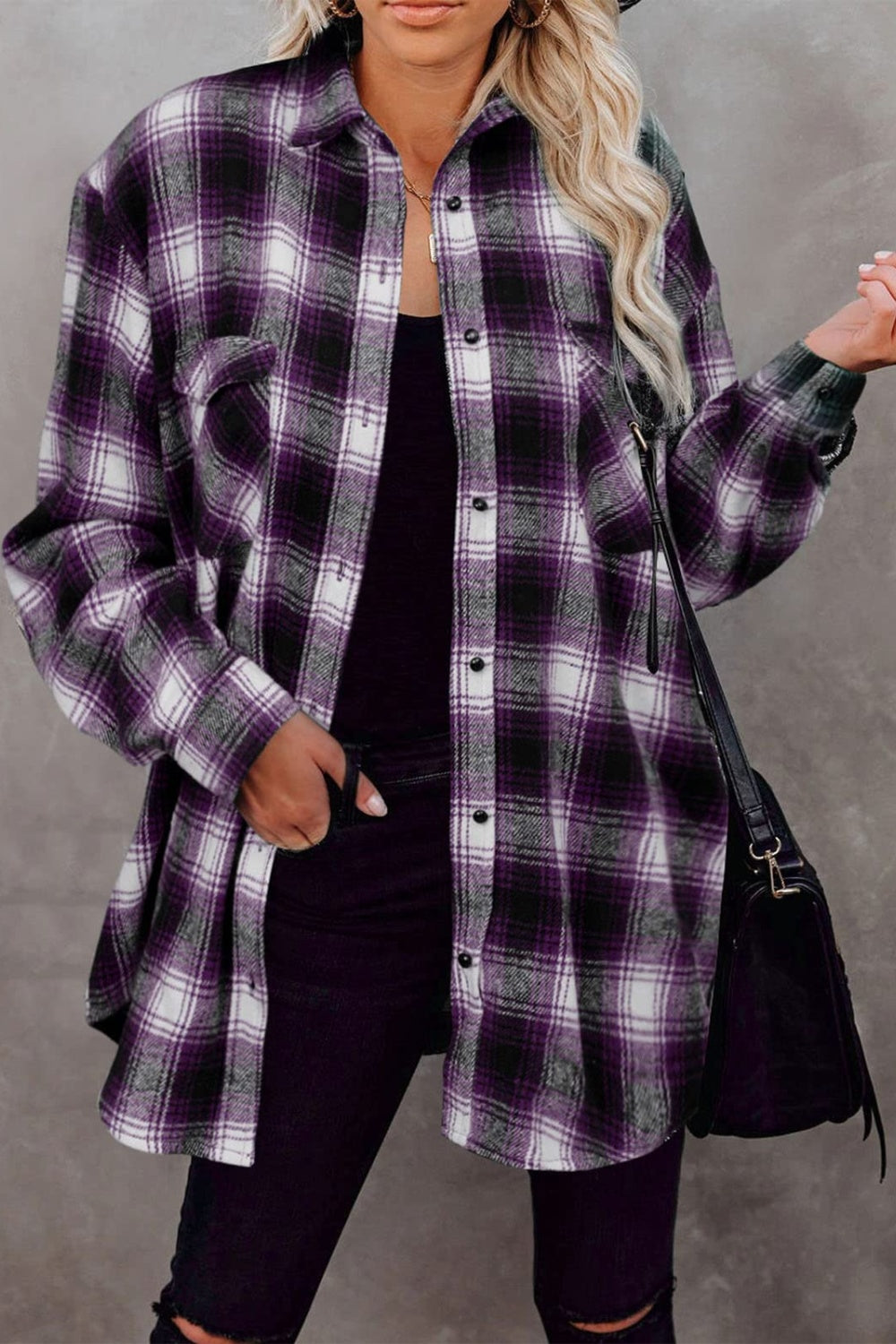 Full Size Plaid Collared Neck Long Sleeve Shirt-TOPS / DRESSES-[Adult]-[Female]-2022 Online Blue Zone Planet