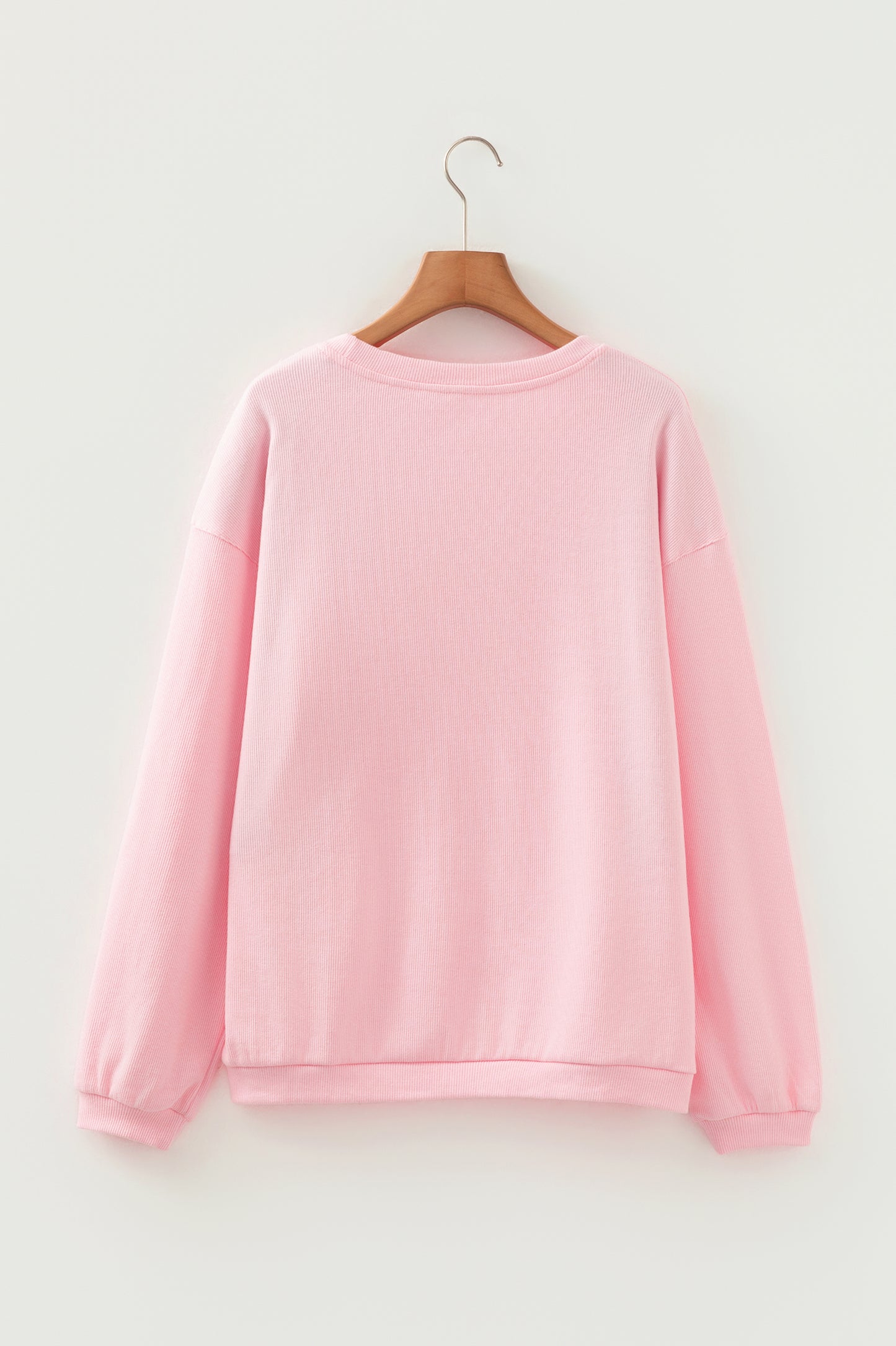 Pink 3d Ribbed XOXO Heart Embroidered Drop Shoulder Sweatshirt-Tops/Sweatshirts & Hoodies-[Adult]-[Female]-2022 Online Blue Zone Planet