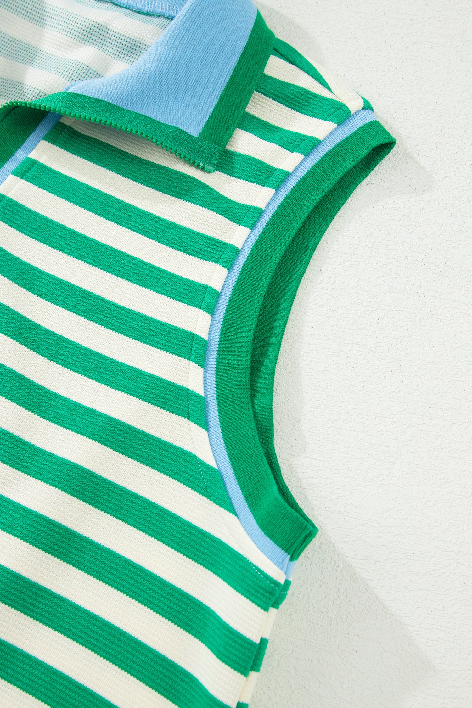 Bright Green Textured Stripe Print Contrast Trim Zip Collar Sleeveless 2pcs Skort Set-Two Piece Sets/Two Piece Dresses-[Adult]-[Female]-2022 Online Blue Zone Planet