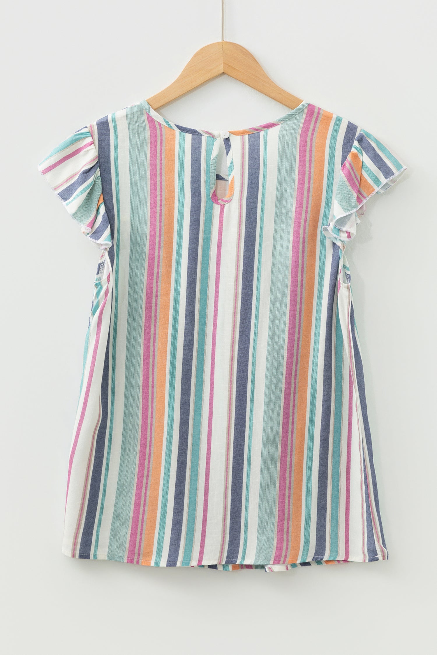 Light Blue Lace Hollow-out Insert Flutter Sleeve Striped Blouse-Tops/Blouses & Shirts-[Adult]-[Female]-2022 Online Blue Zone Planet